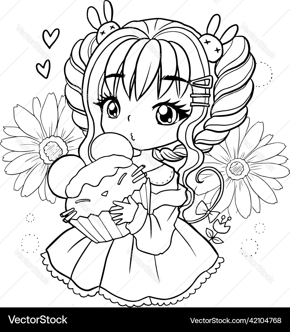 Kawaii Princess Coloring Page Anime Girl Royalty Free Vector VectorStock