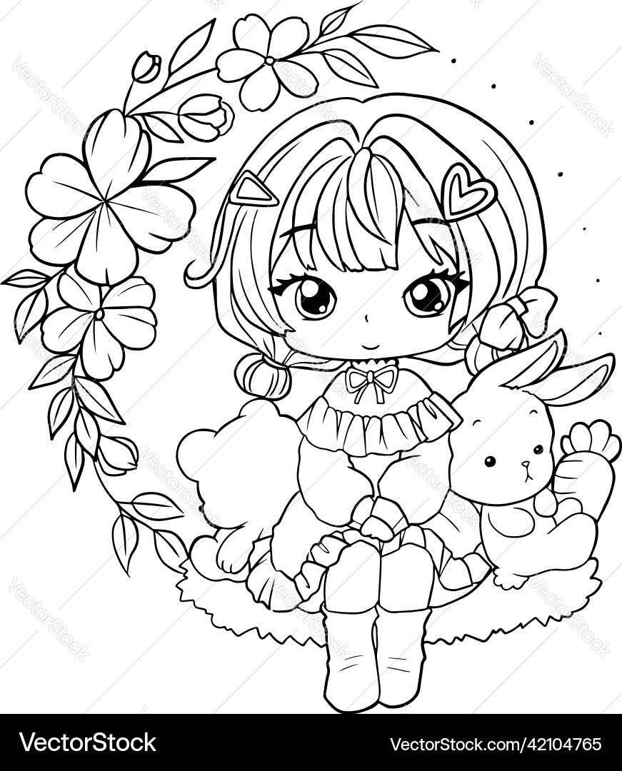 Kawaii Princess Coloring Page Anime Style Royalty Free Vector VectorStock