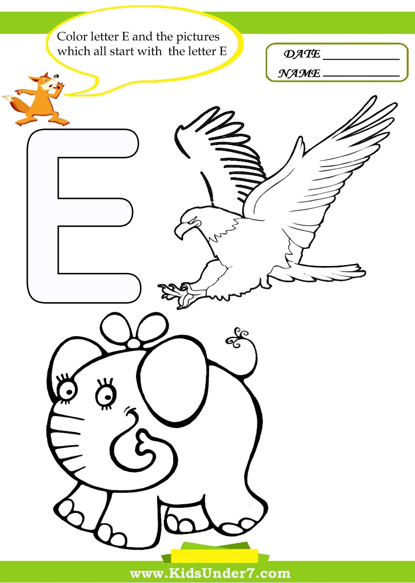 Kids Under 7 Letter E Worksheets And Coloring Pages