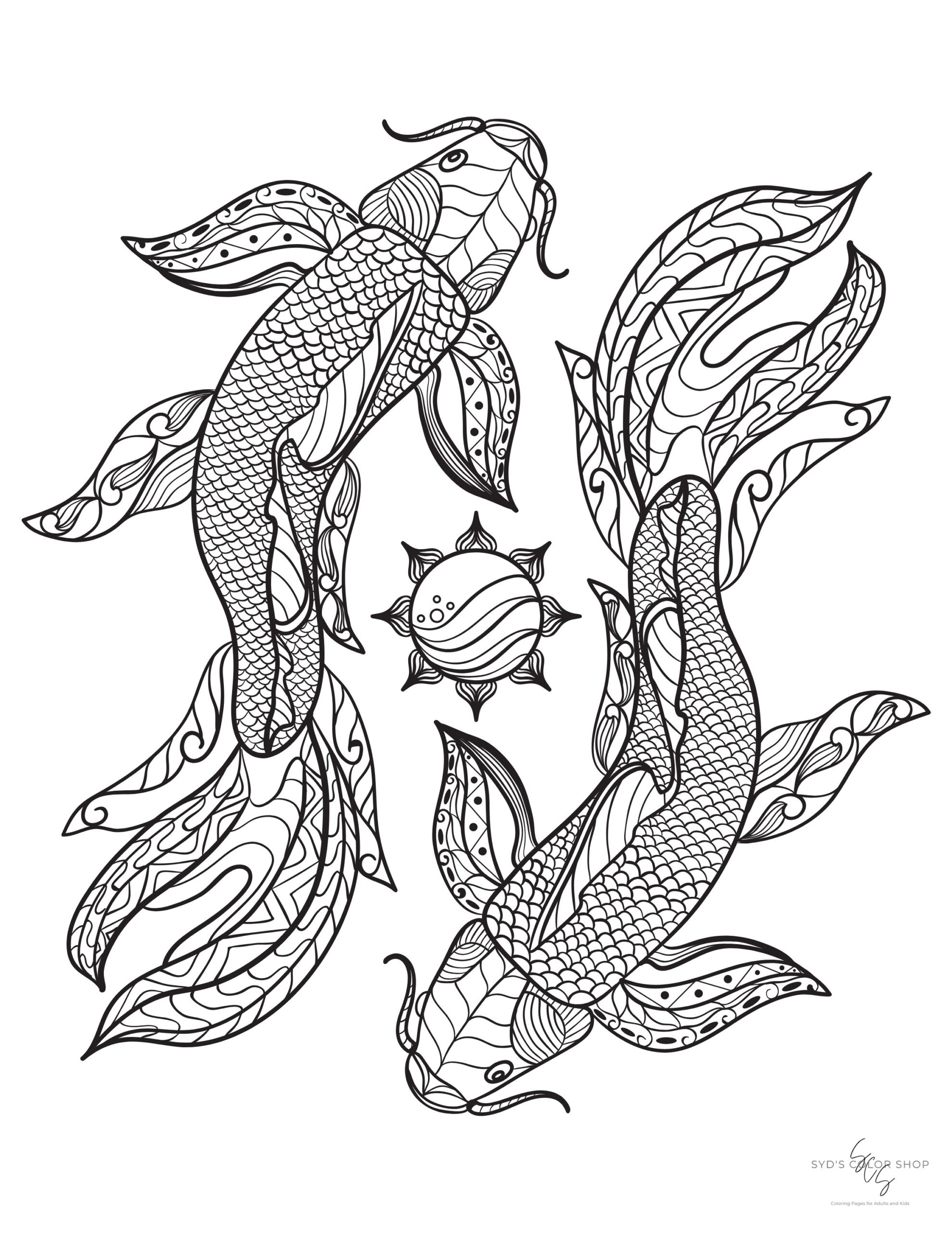 Koi Fish Coloring Page Adults Kids Anxiety Etsy