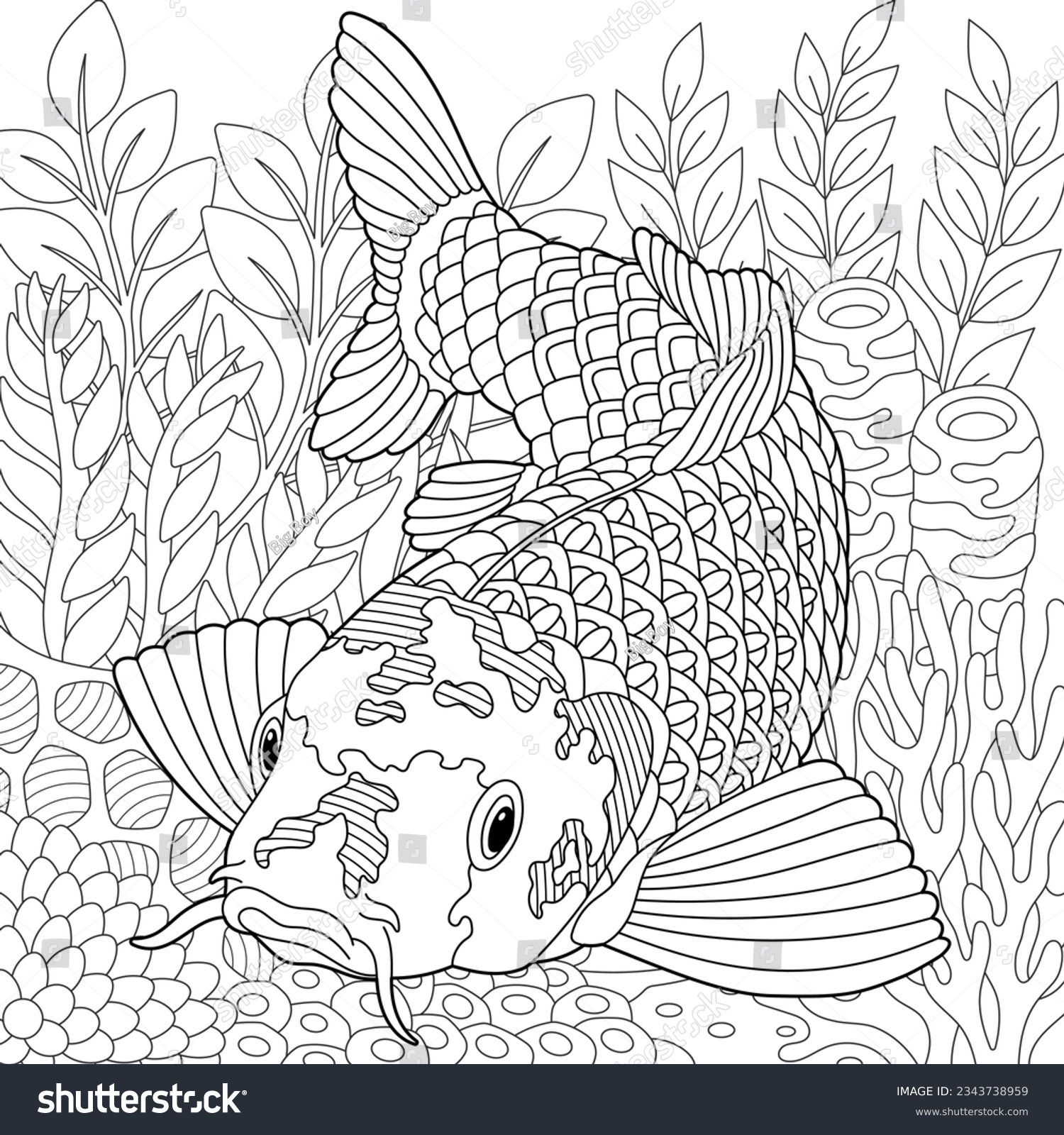 Koi Fish Coloring Page Underwater Colouring Stock Vector Royalty Free 2343738959 Shutterstock