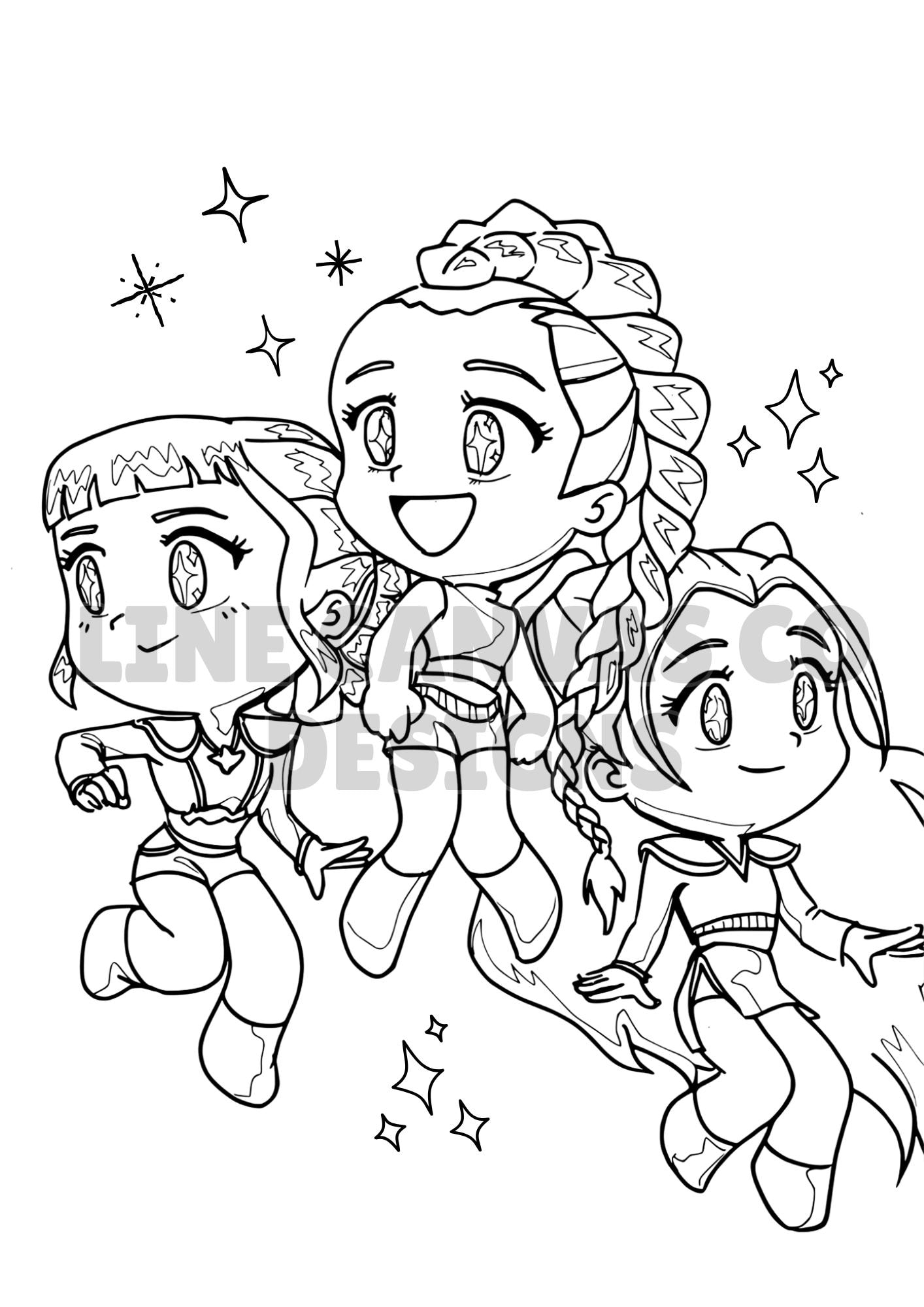 KPOP Demon Hunters Coloring Pages Huntrix Chibi Style Pack Of 12 PDF For Kids Parties Home Activities Quiet Time Art Class Etc Etsy