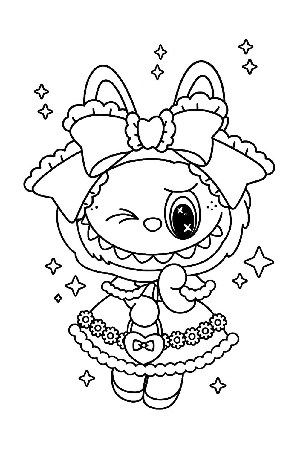 Labubu Girl With A Pretty Dress Labubu Coloring Pages