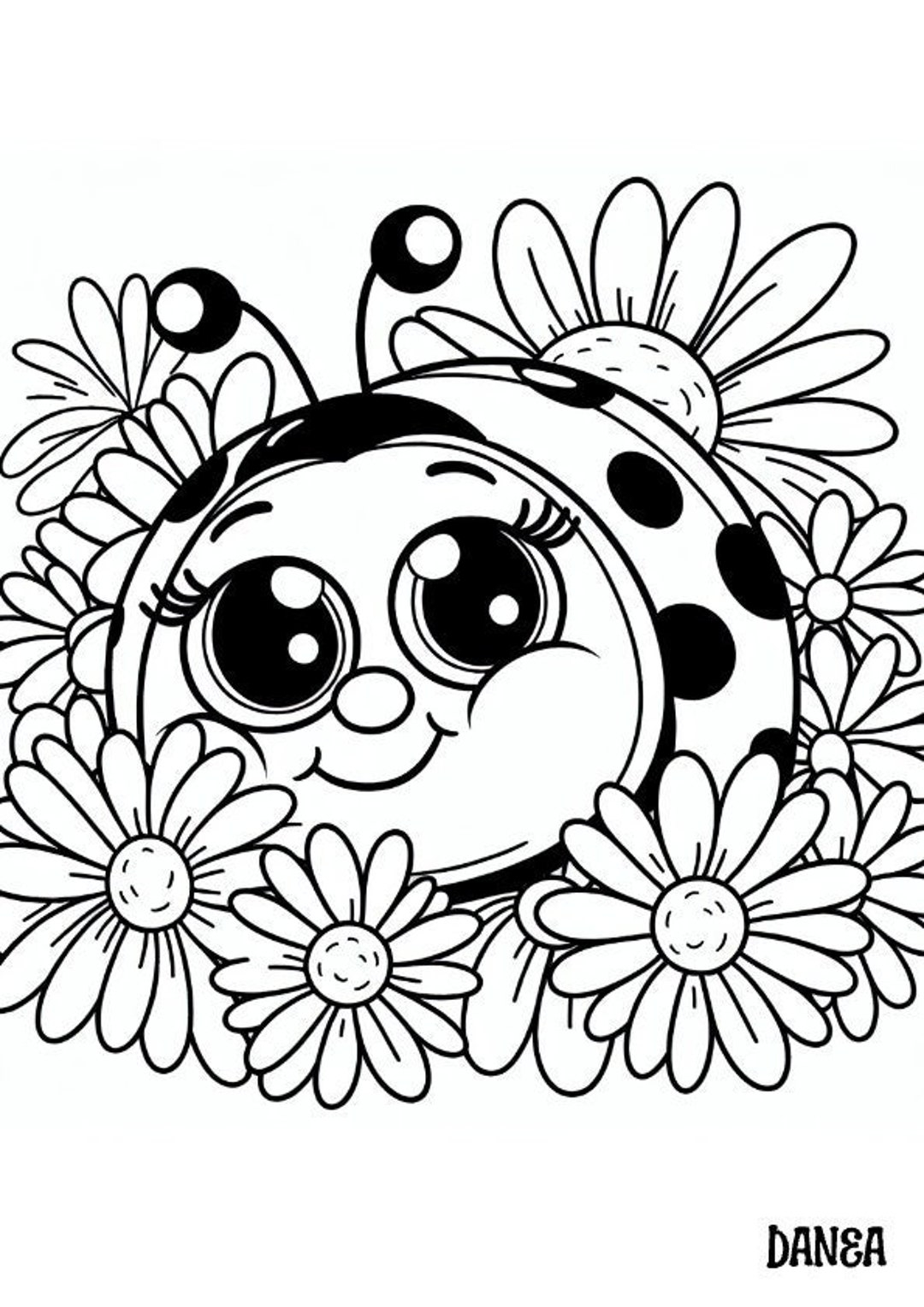 Ladybug In Daisies Coloring Page Kids Printable Coloring Page Etsy Hong Kong