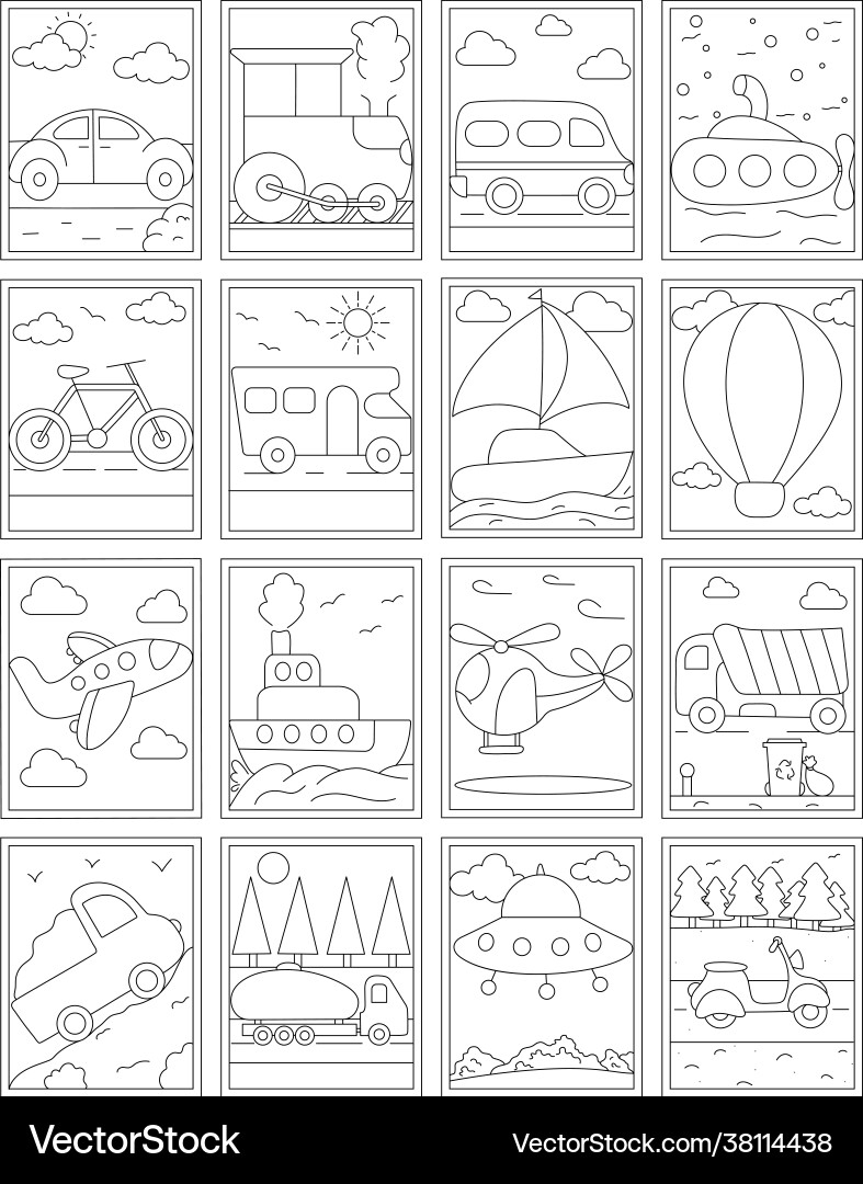 Learn Transportation Coloring Pages Royalty Free Vector VectorStock