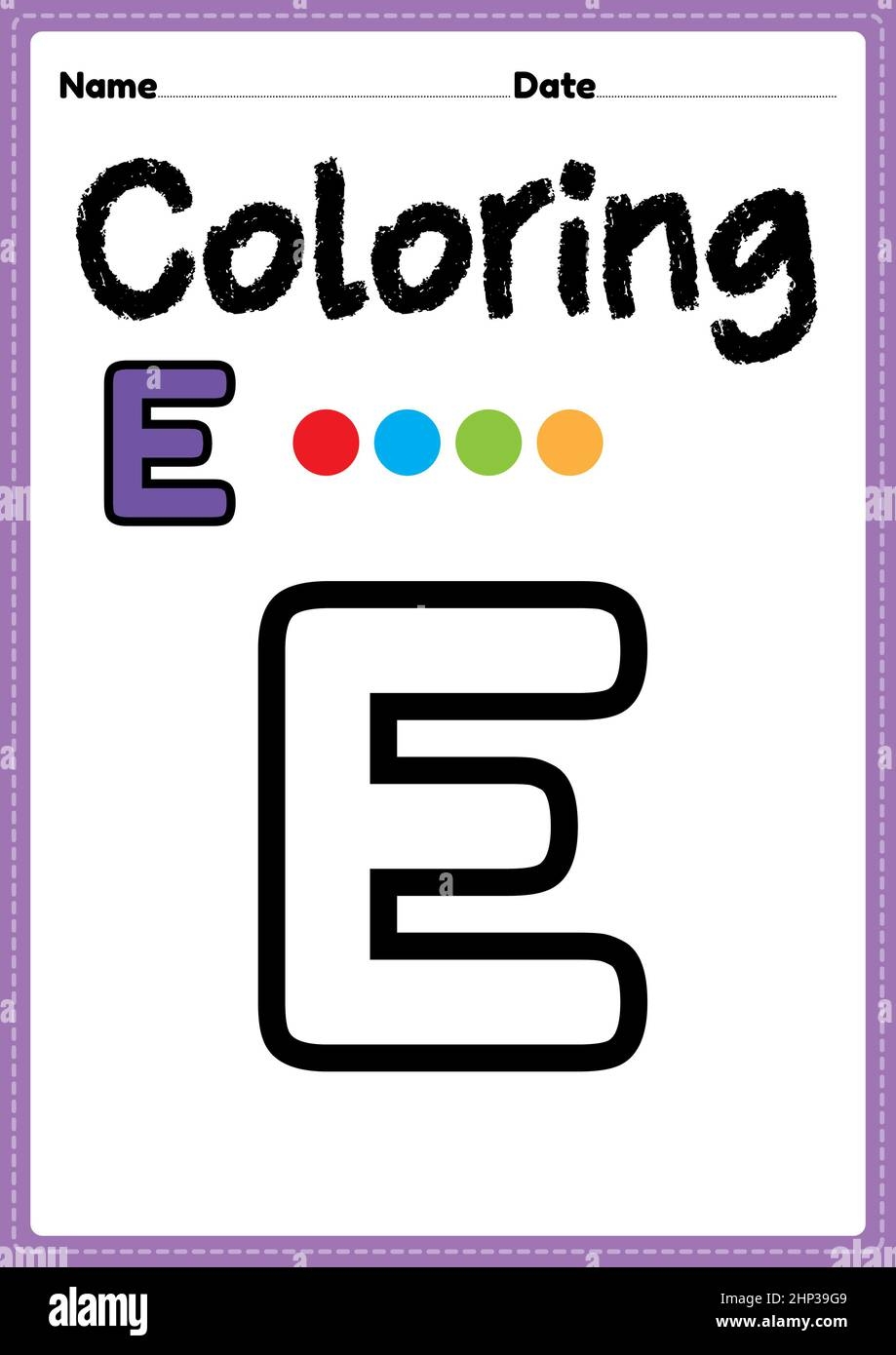 Letter E Alphabet Coloring Page For Preschool Kindergarten Montessori Kids To Learn And Practice Writing Drawing And Coloring Activities To Develo Stock Photo Alamy