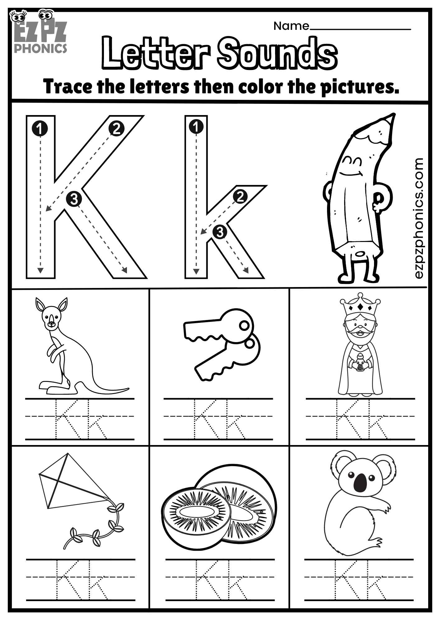 Letter Kk Trace And Color The Pictures Free PDF Download Ezpzphonics