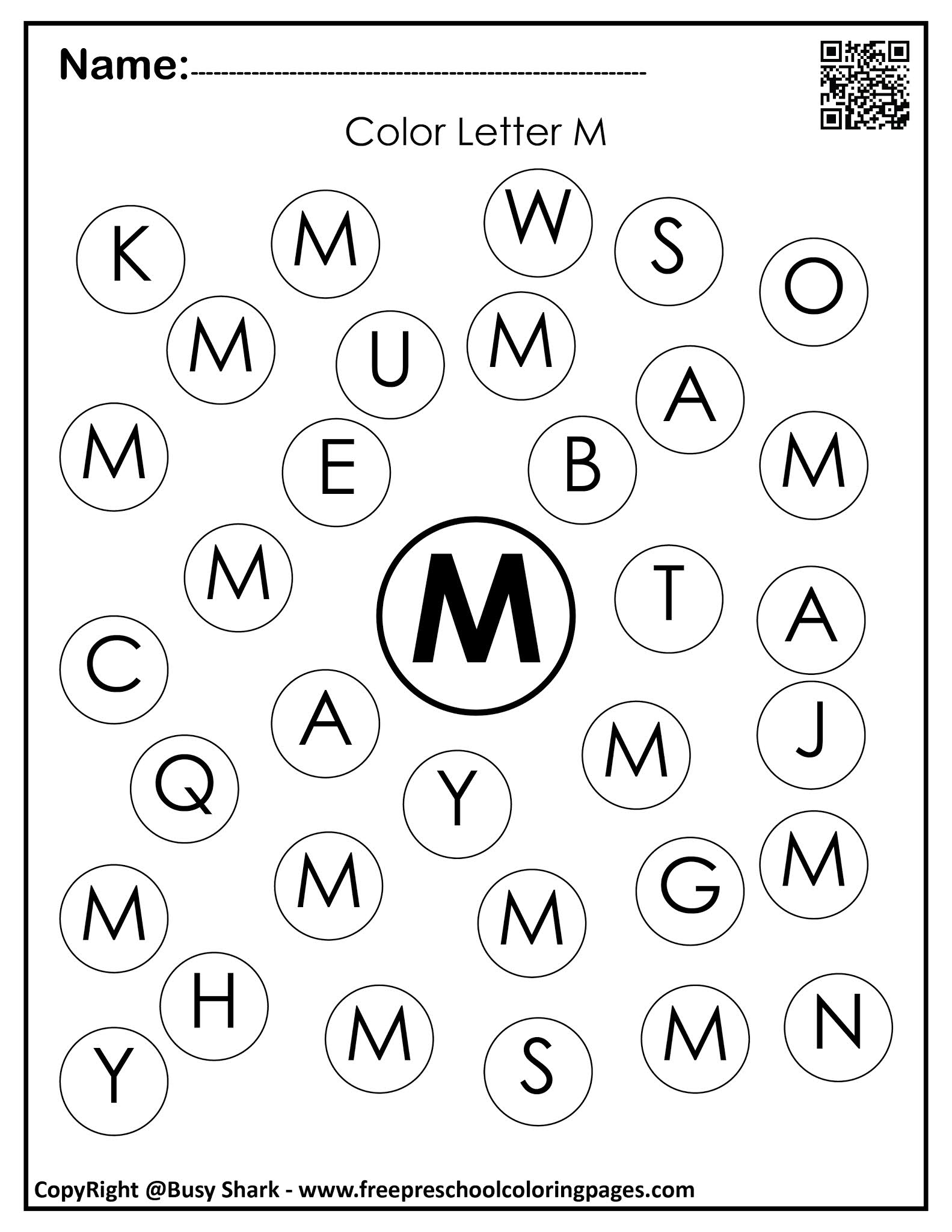 preschool letter m coloring page