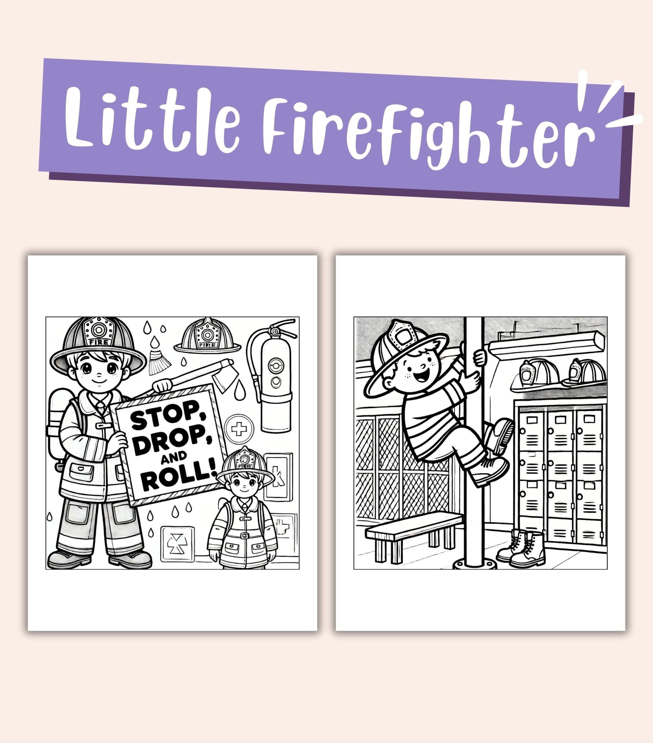 Little Firefighter Coloring Pages For Kids Fire Truck Birthday Party Fireman First Responder Kids Etsy