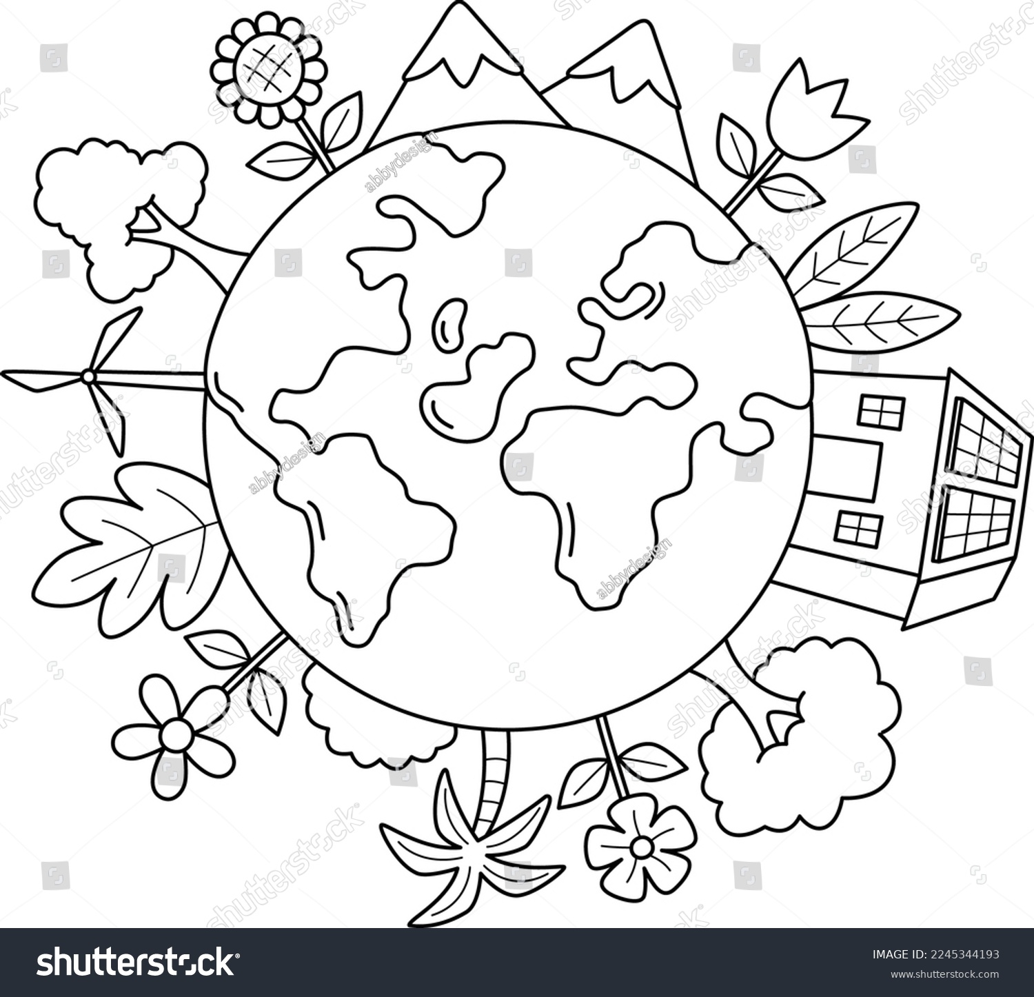Love Earth Isolated Coloring Page Kids Stock Vector Royalty Free 2245344193 Shutterstock