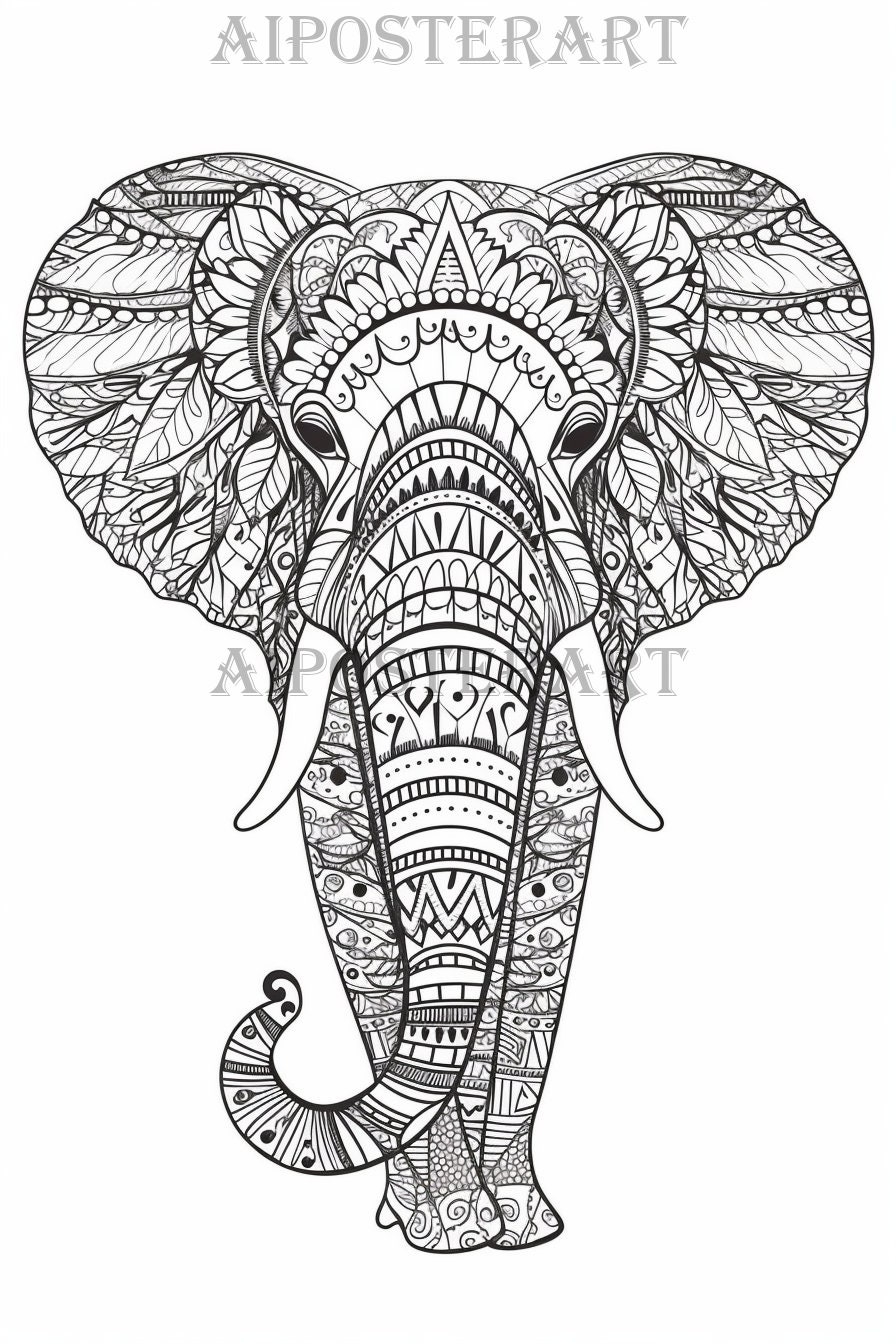 Mandala Style Elephant Coloring Page For Adults Printable Coloring Sheet Advanced Coloring Patterned Elephant High Res 5376x8064 Etsy