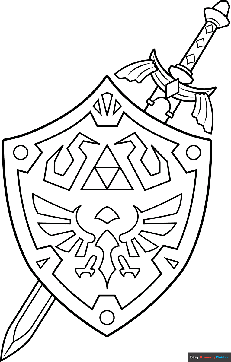 Master Sword And Hylian Shield From The Legend Of Zelda Coloring Page Easy Drawing Guides