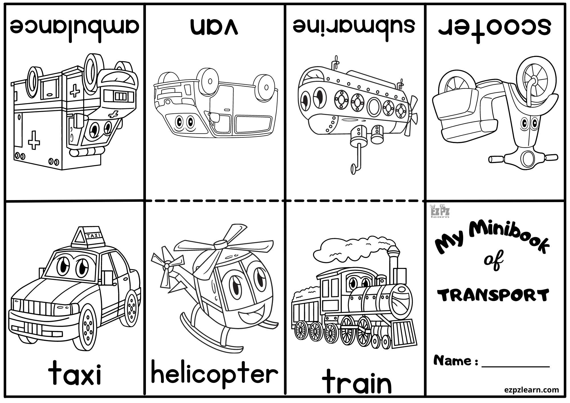 Mini Coloring Book For Kids Transportation Ezpzlearn