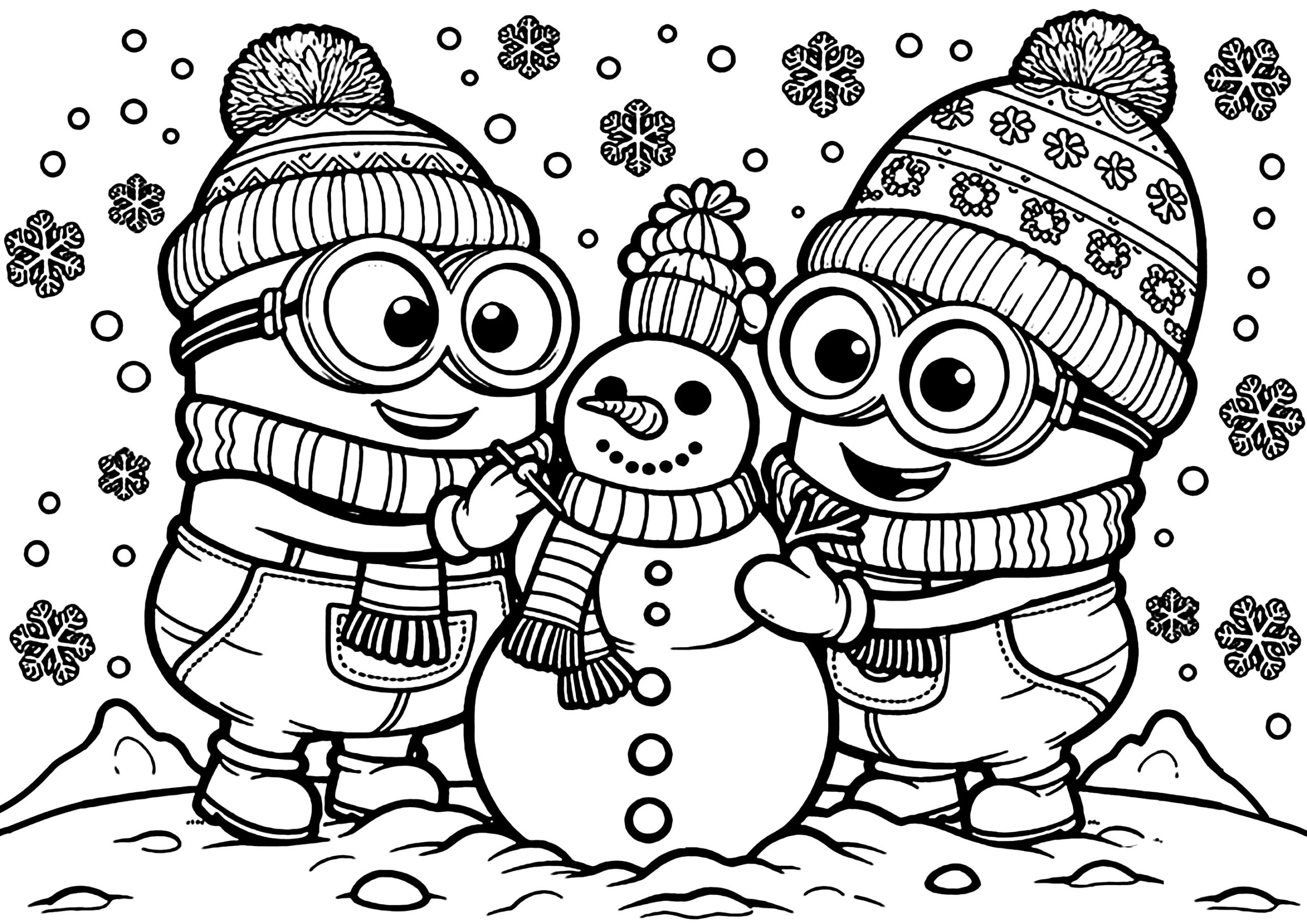 Minions And Snowman Minions Coloring Pages