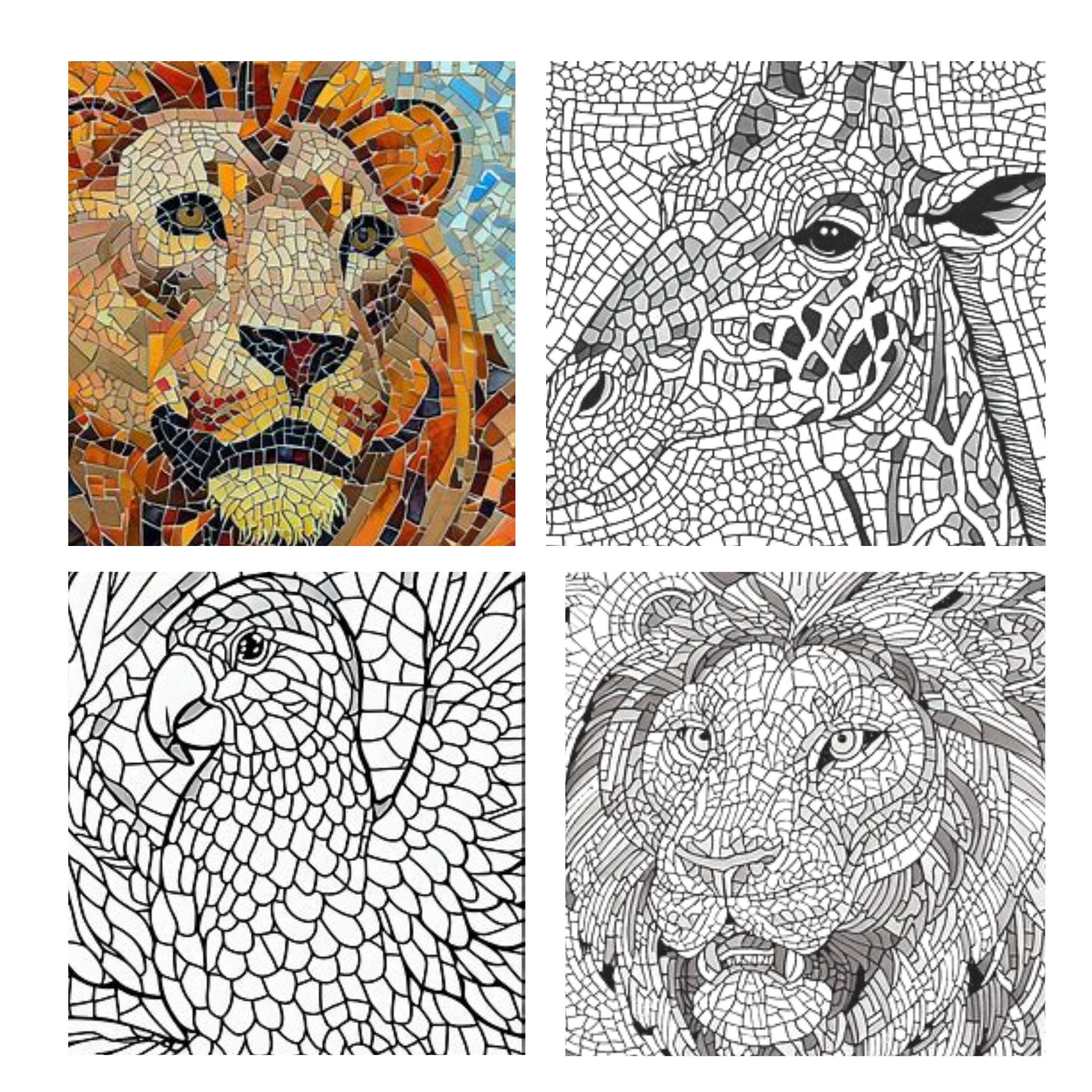 Mosaic Animals Coloring Pages For Adults Etsy Canada