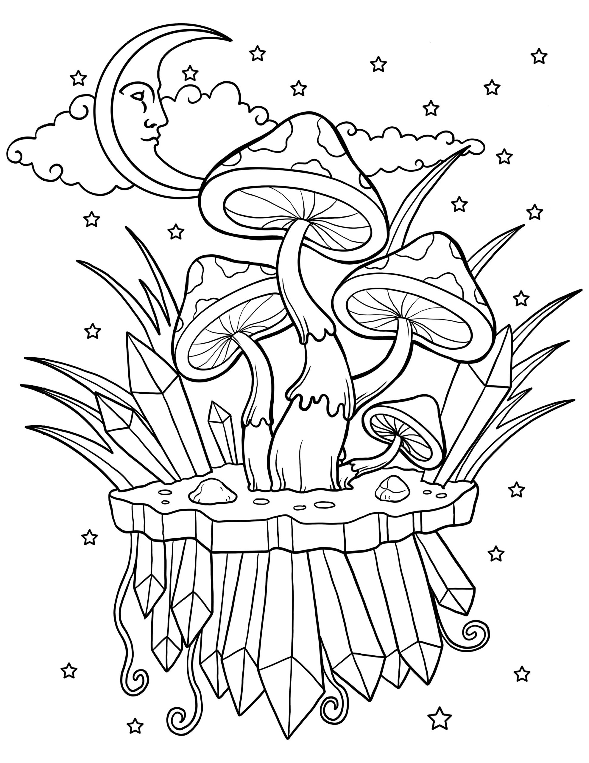 Mushroom And Crystals Magic Mushroom Printable Coloring Pages Digital Download Trippy Coloring Book Etsy