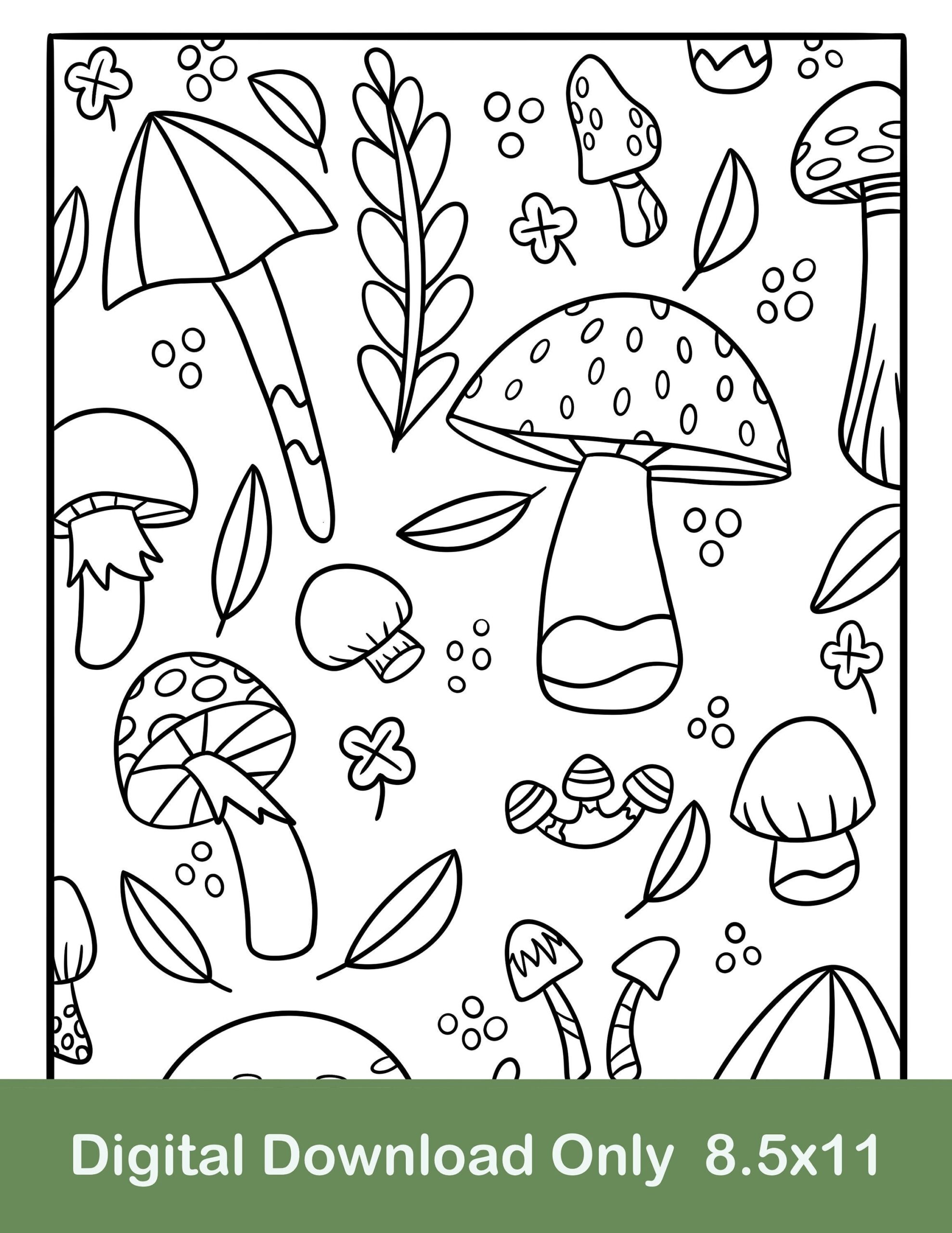 Mushroom Coloring Page Autumn Plants digital Download Etsy