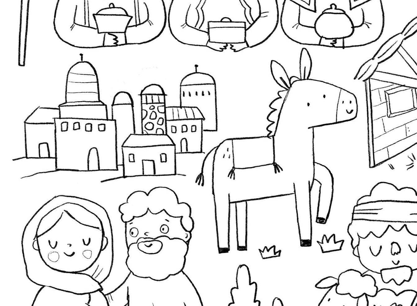nativity scene animals coloring pages