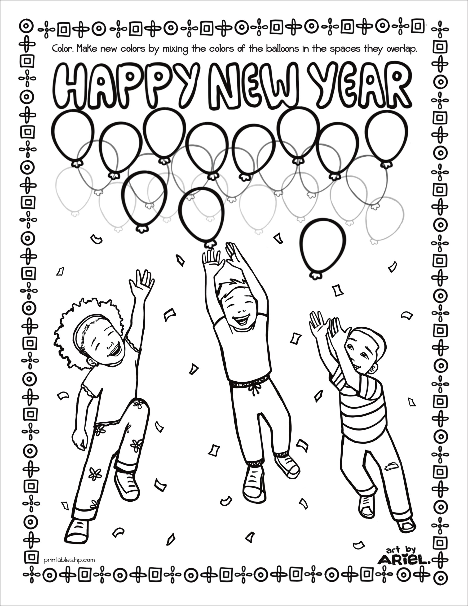 New Years Balloon Joy Coloring Page Printables Free Coloring Pages Learning Worksheets HP Official Site