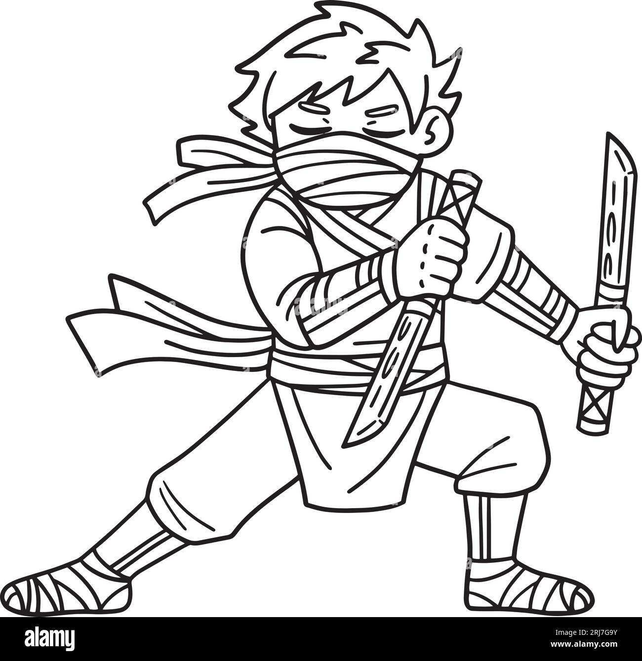 Ninja With Ninjato Isolated Coloring Page For Kids Stock Vector Image Art Alamy