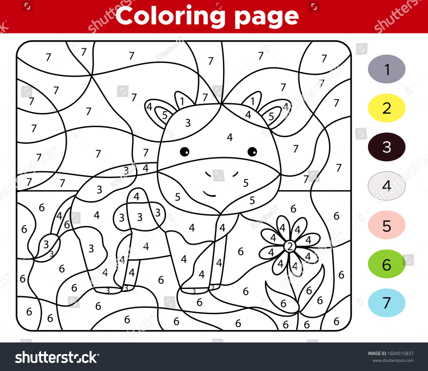 Number Coloring Page Children Cute Kawaii Stock Vector Royalty Free 1604515837 Shutterstock