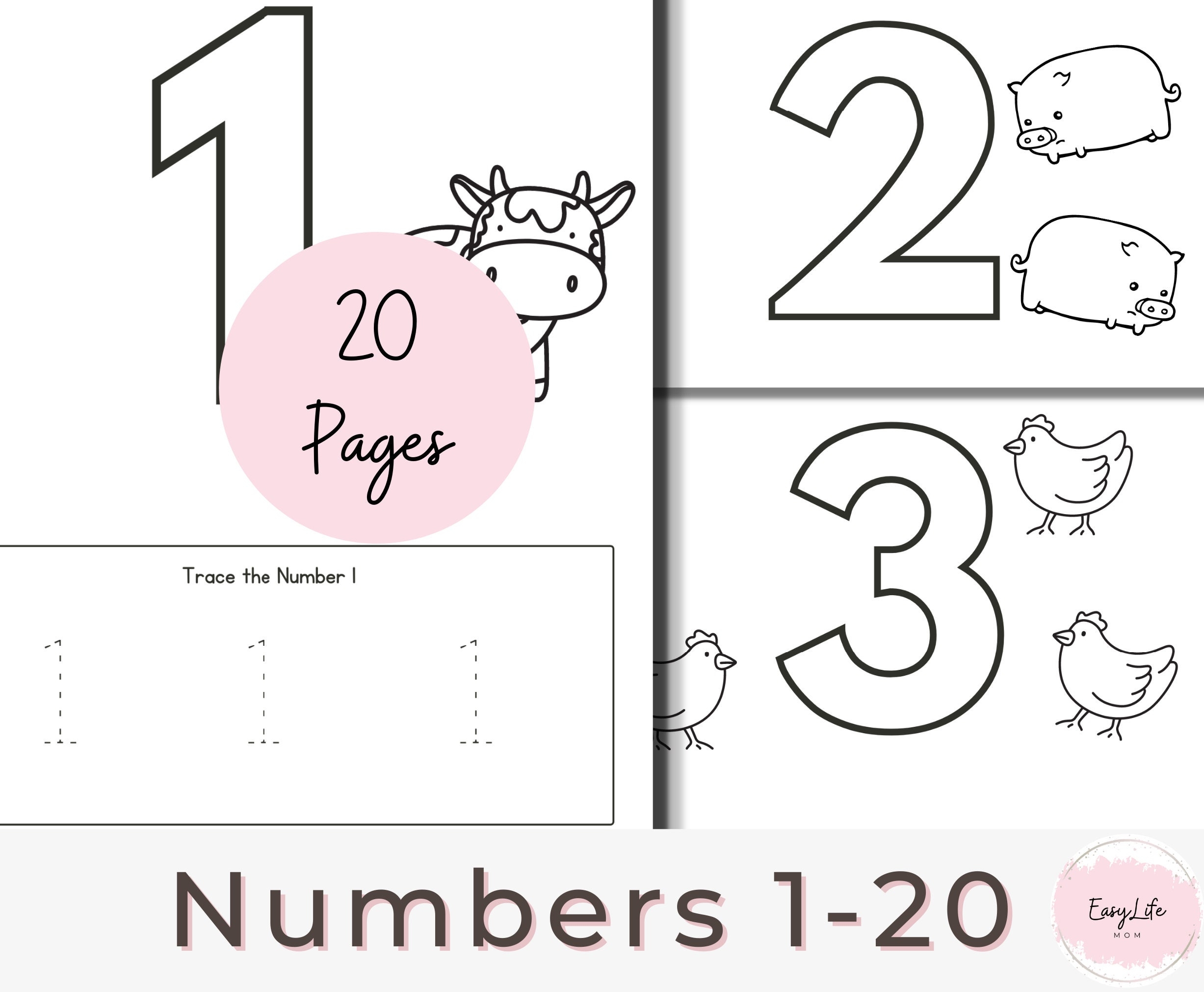 Numbers 1 20 Worksheets Coloring Tracing Pages PDF Etsy