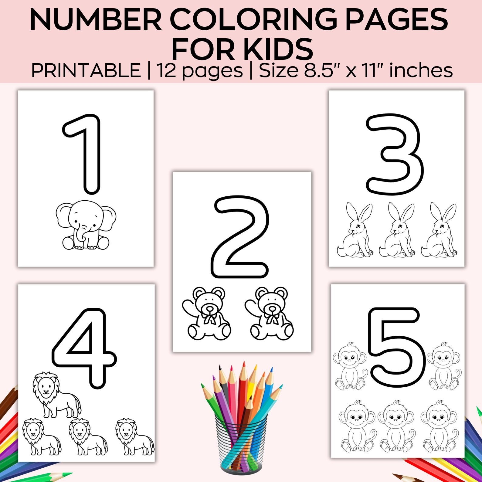 Numbers Coloring Pages Coloring Pages For Kids Preschool Coloring Pages Kindergarten Homeschool Worksheet Activity Etsy