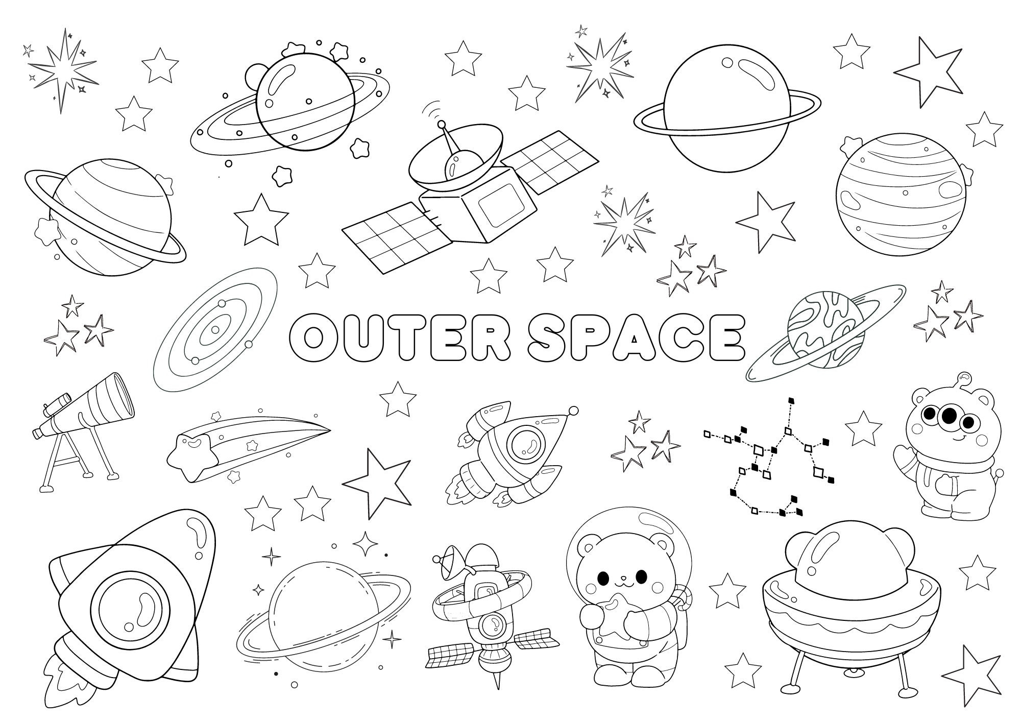 Outer Space Coloring Page Planets Rockets Stars digital Download Etsy Finland