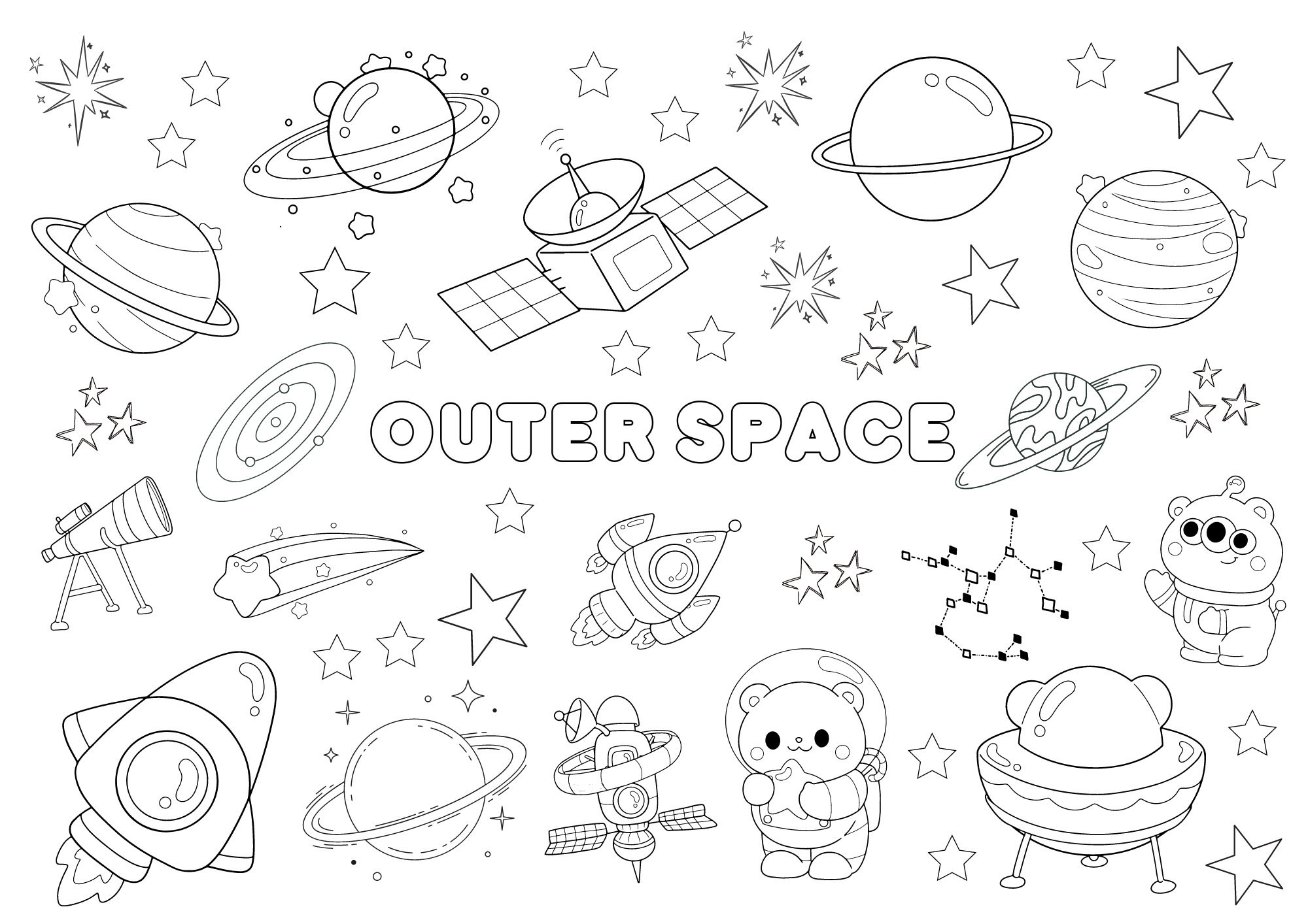Outer Space Coloring Page Planets Rockets Stars digital Download Etsy Finland