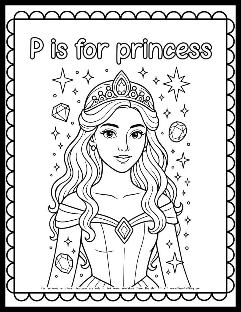 P Is For Princess Coloring Page Free Printable PDF For Kids The Art Kit P Is For Princess Coloring Page Free Printable PDF For Kids The Art Kit
