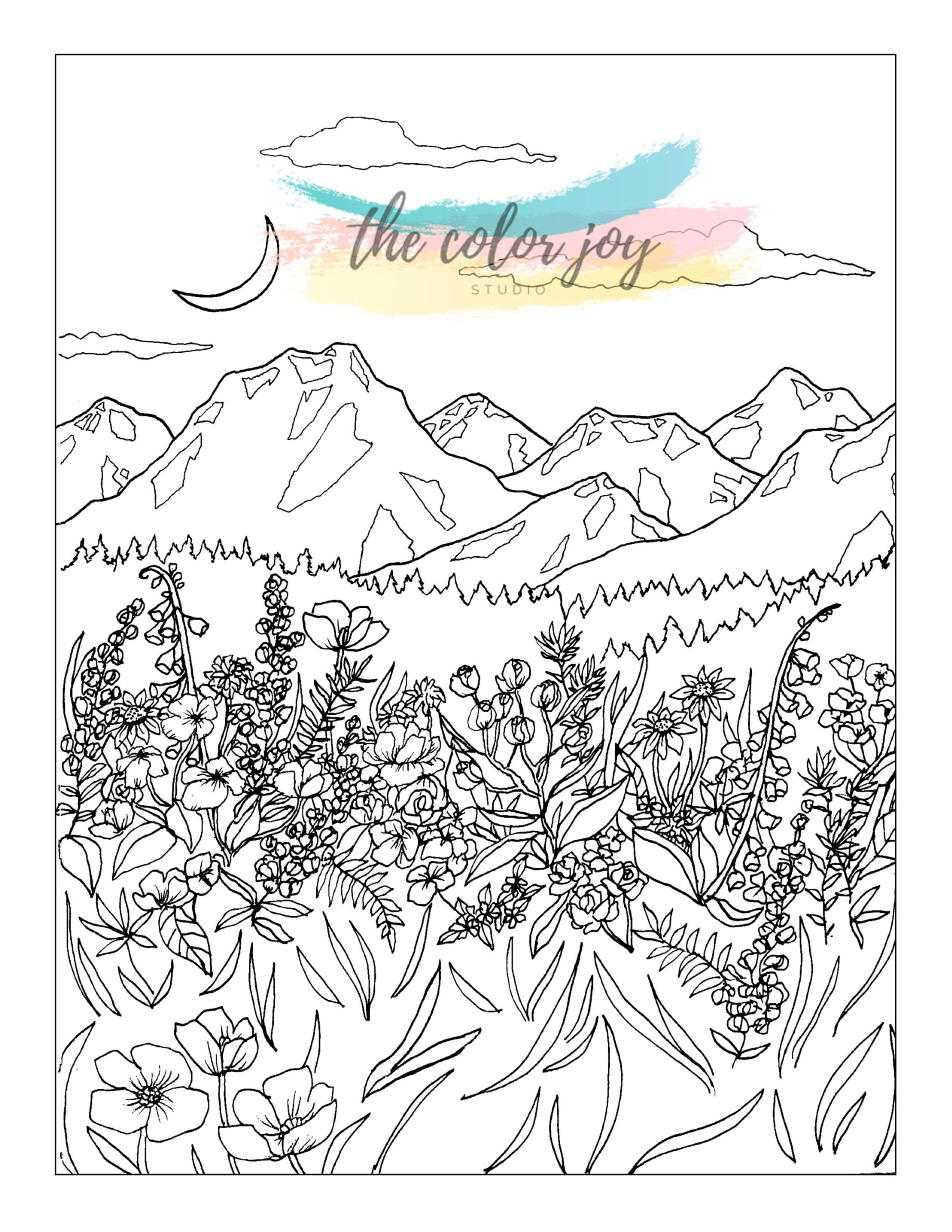 Pacific Northwest Mountains Printable Coloring Page Etsy