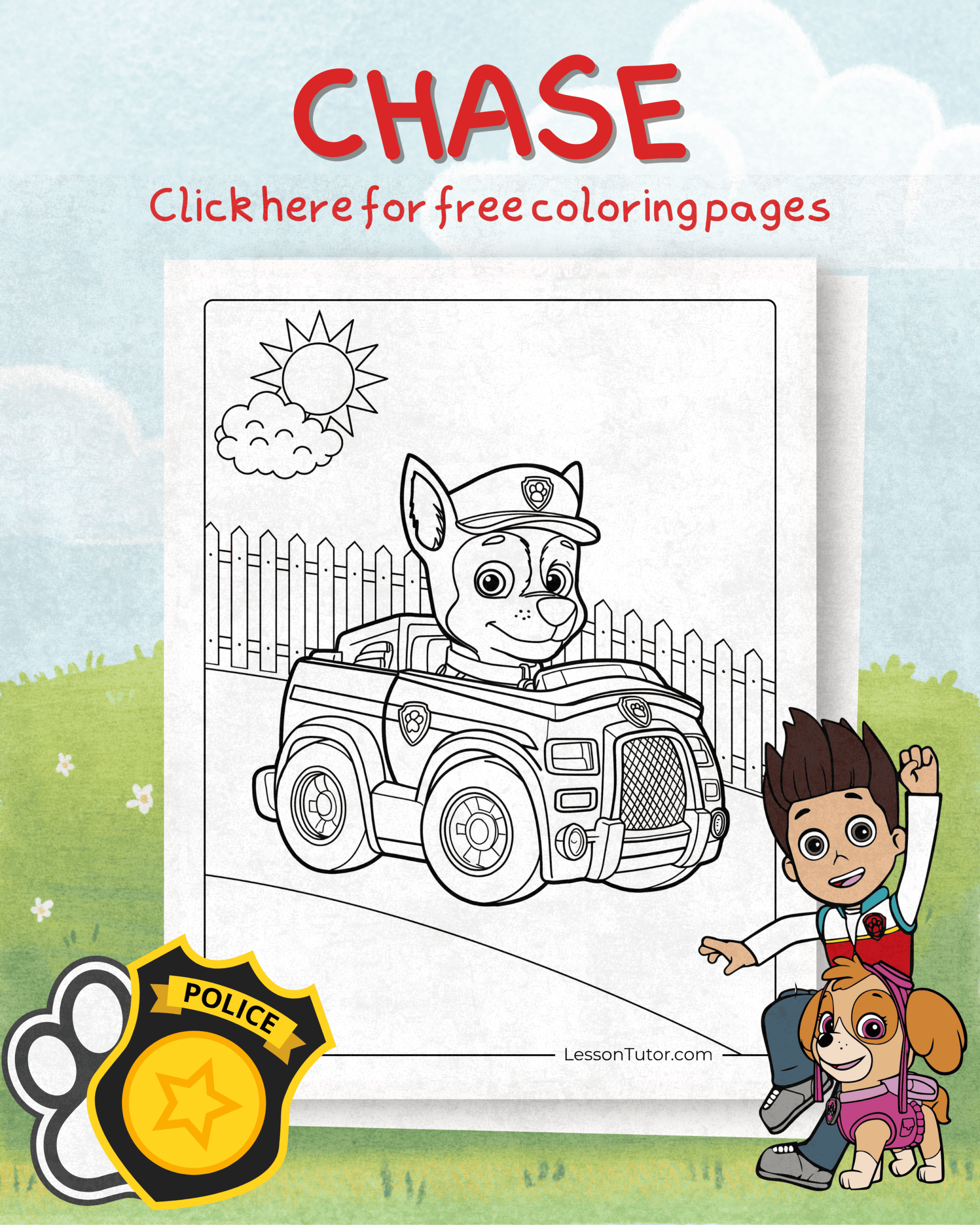 chase paw patrol coloring page