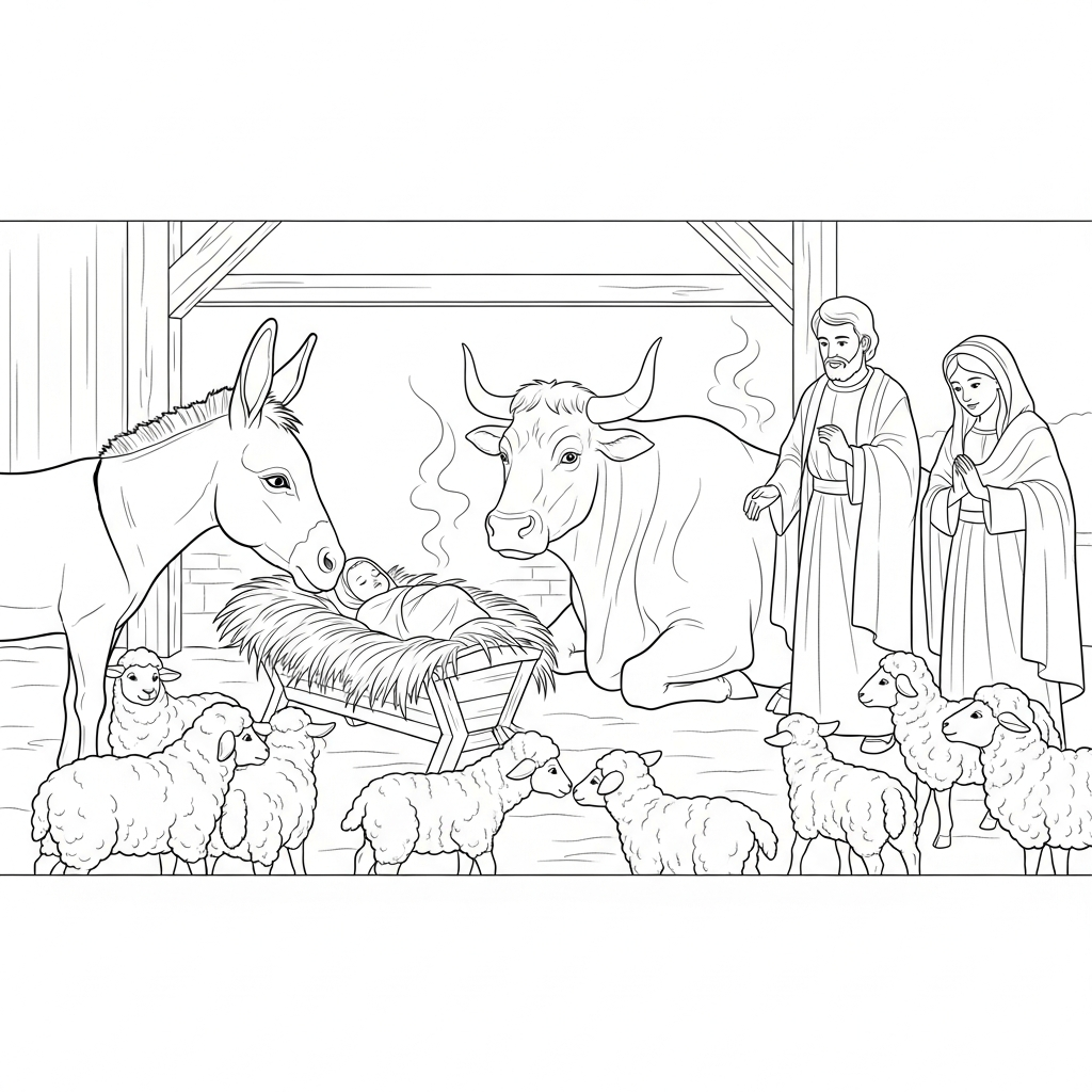 Peaceful Nativity Stable Scene Coloring app