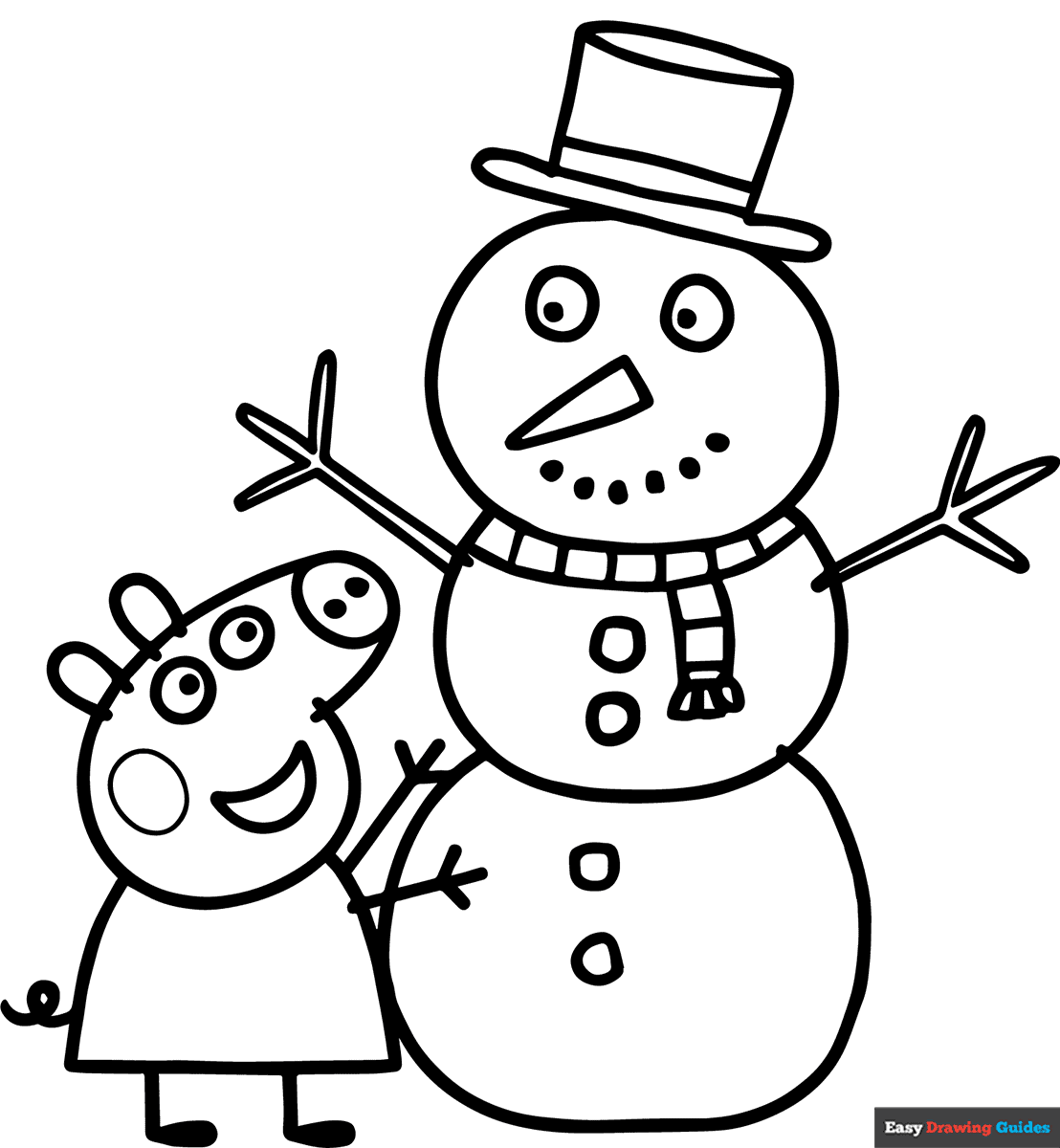 Peppa Pig Building A Snowman Coloring Page Easy Drawing Guides