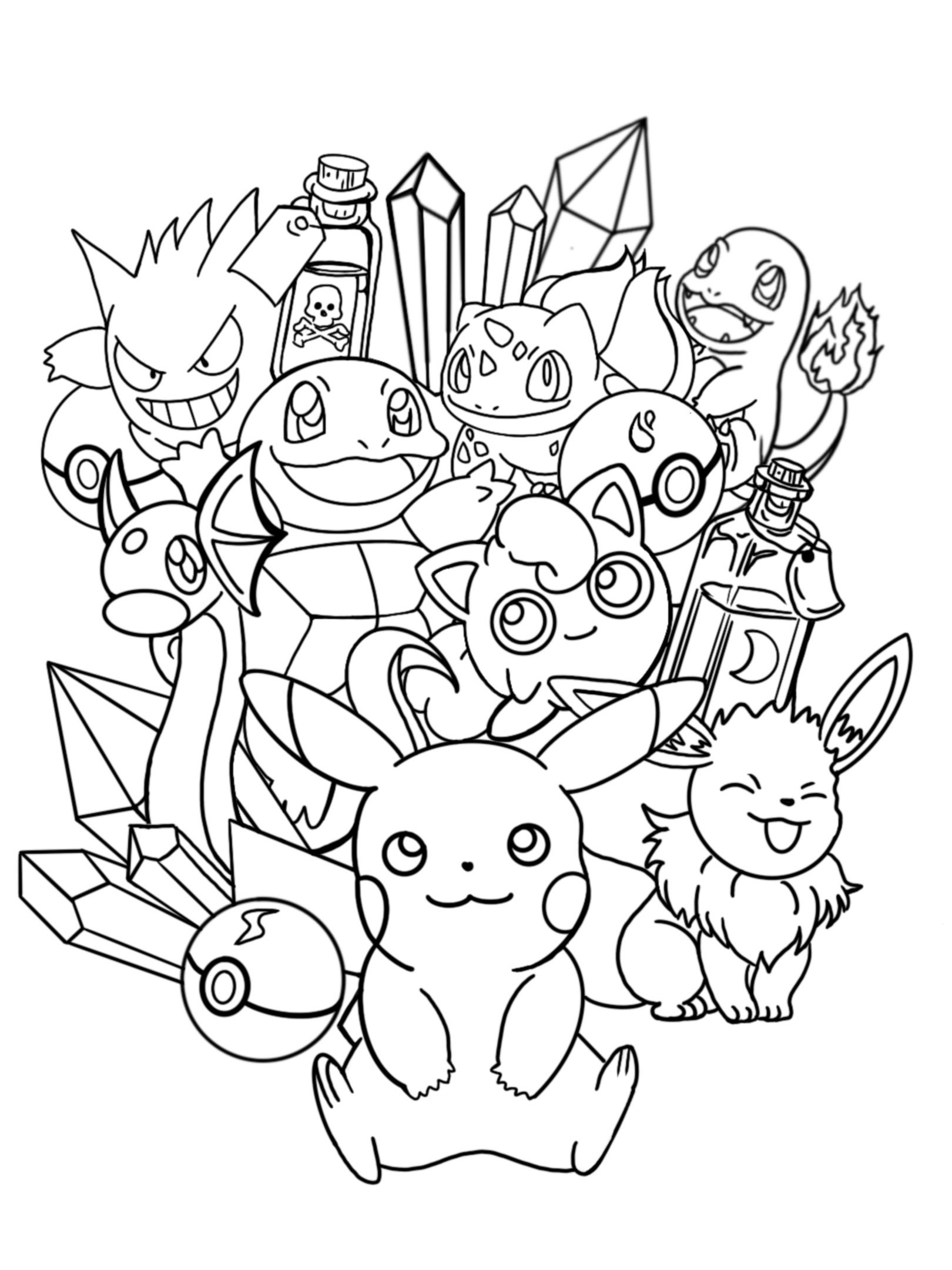 Pikachu Friends With Crystals Potions coloring Page Etsy