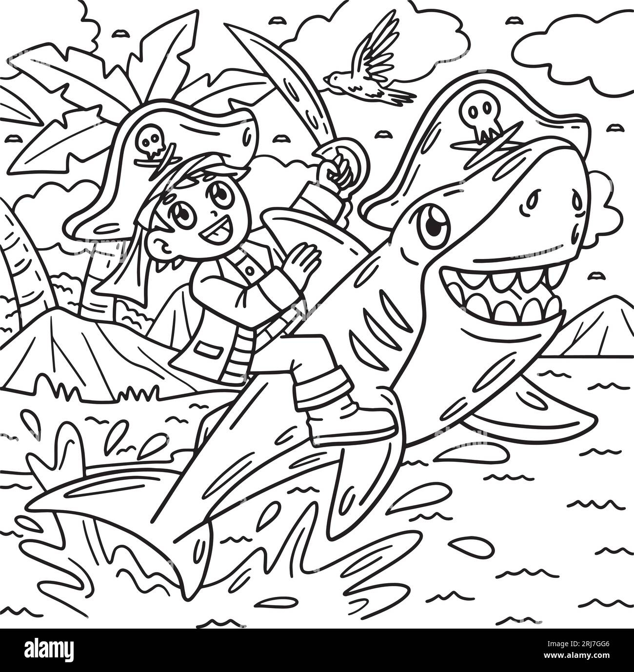 Pirate Shark Coloring Page For Kids Stock Vector Image Art Alamy