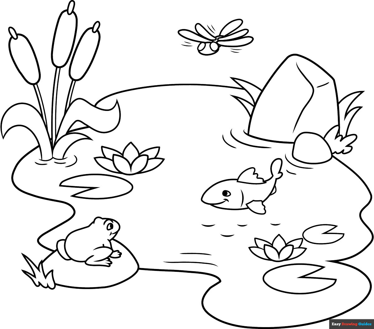 Pond Coloring Page Easy Drawing Guides