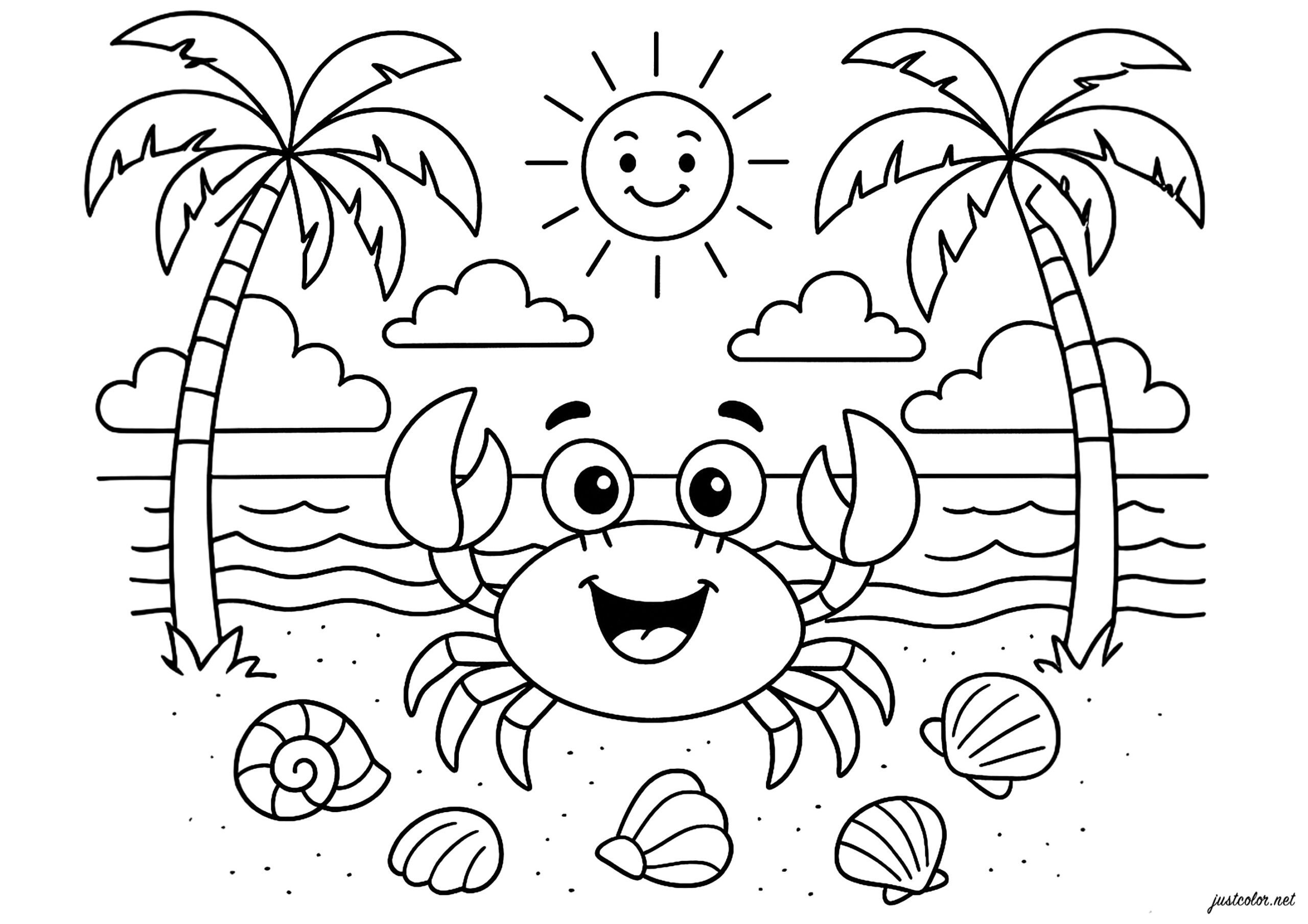 Pretty Crab And His Shellfish Friends Crab Coloring Pages