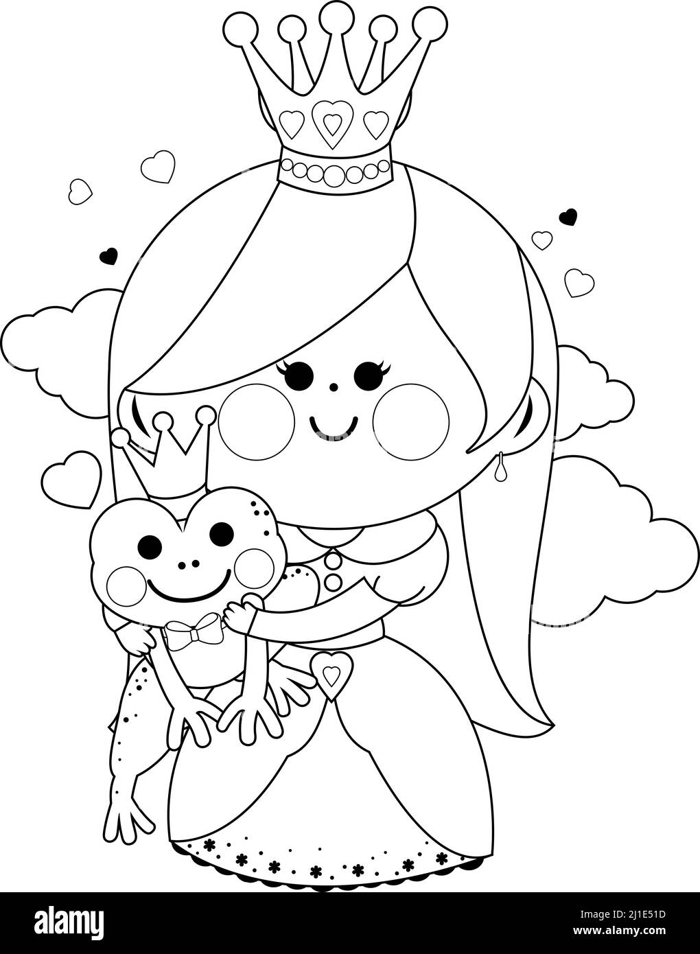 Princess And A Magic Frog Fairy Tale Vector Black And White Coloring Page Stock Vector Image Art Alamy