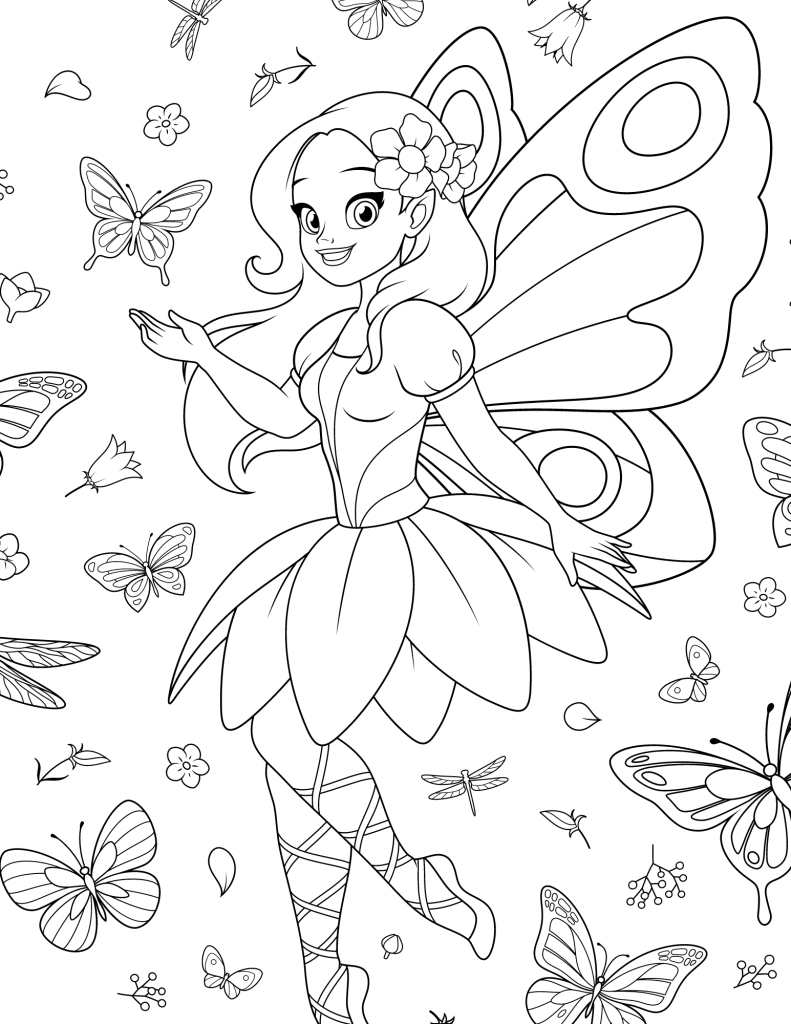 Printable Barbie Fairy Fairy Coloring Page For Kids Stock Illustration Download Image