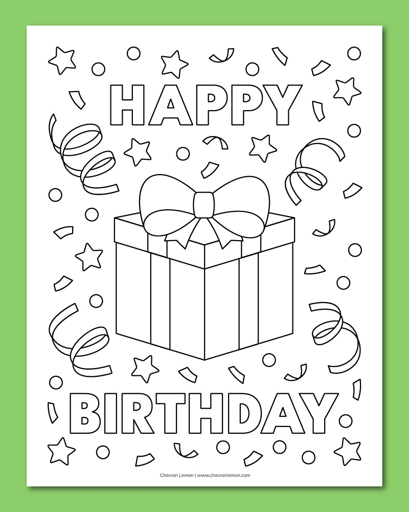 Printable Birthday Gift Box Coloring Page Chevron Lemon