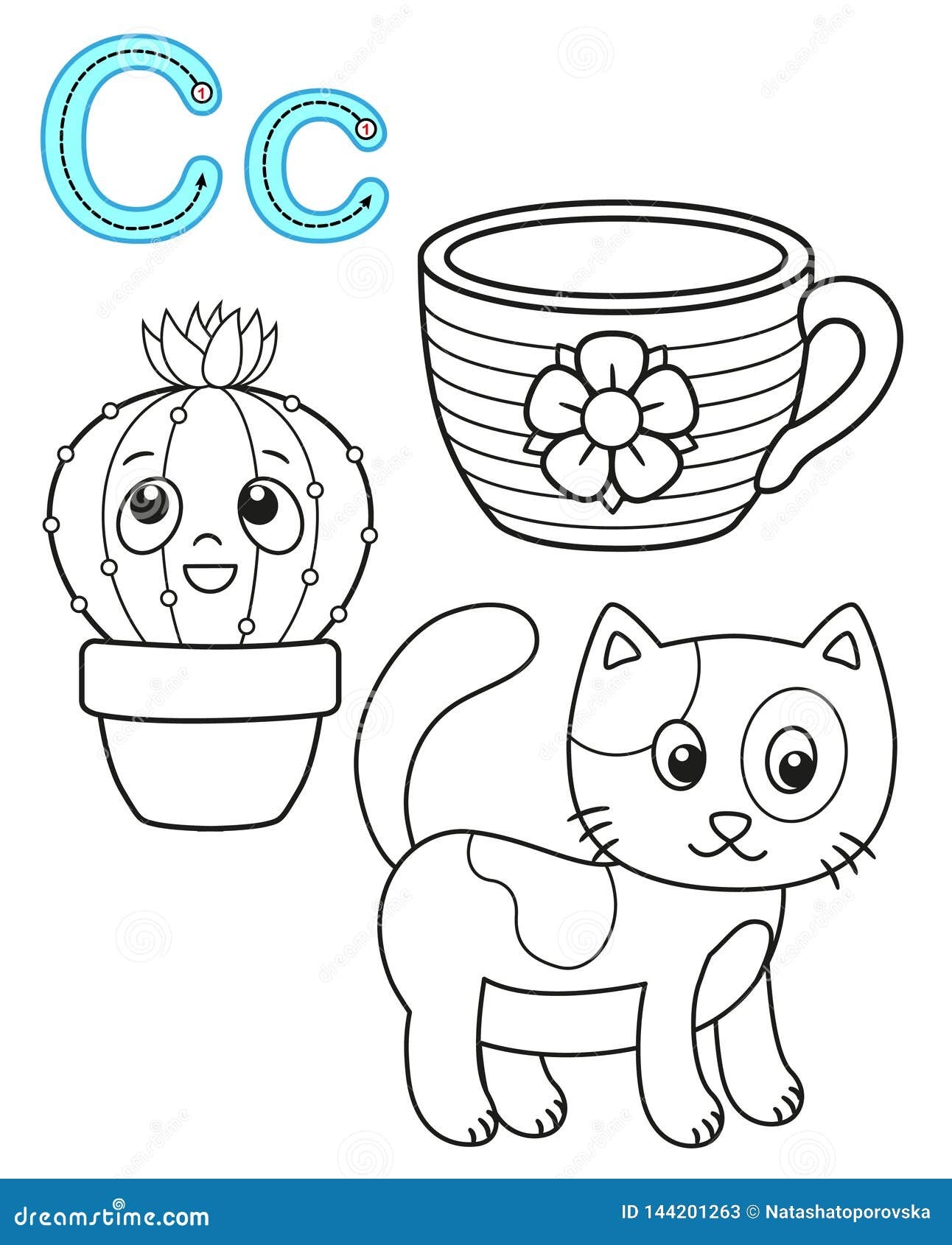 Printable Coloring Page For Kindergarten And Preschool Card For Study English Vector Coloring Book Alphabet Letter C Stock Vector Illustration Of Cactus Colorless 144201263