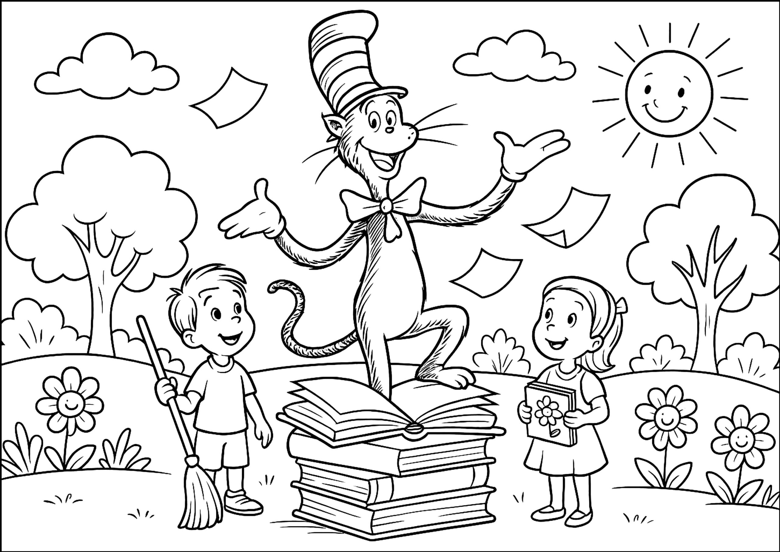 Reading The Cat In The Hat Coloring Pages