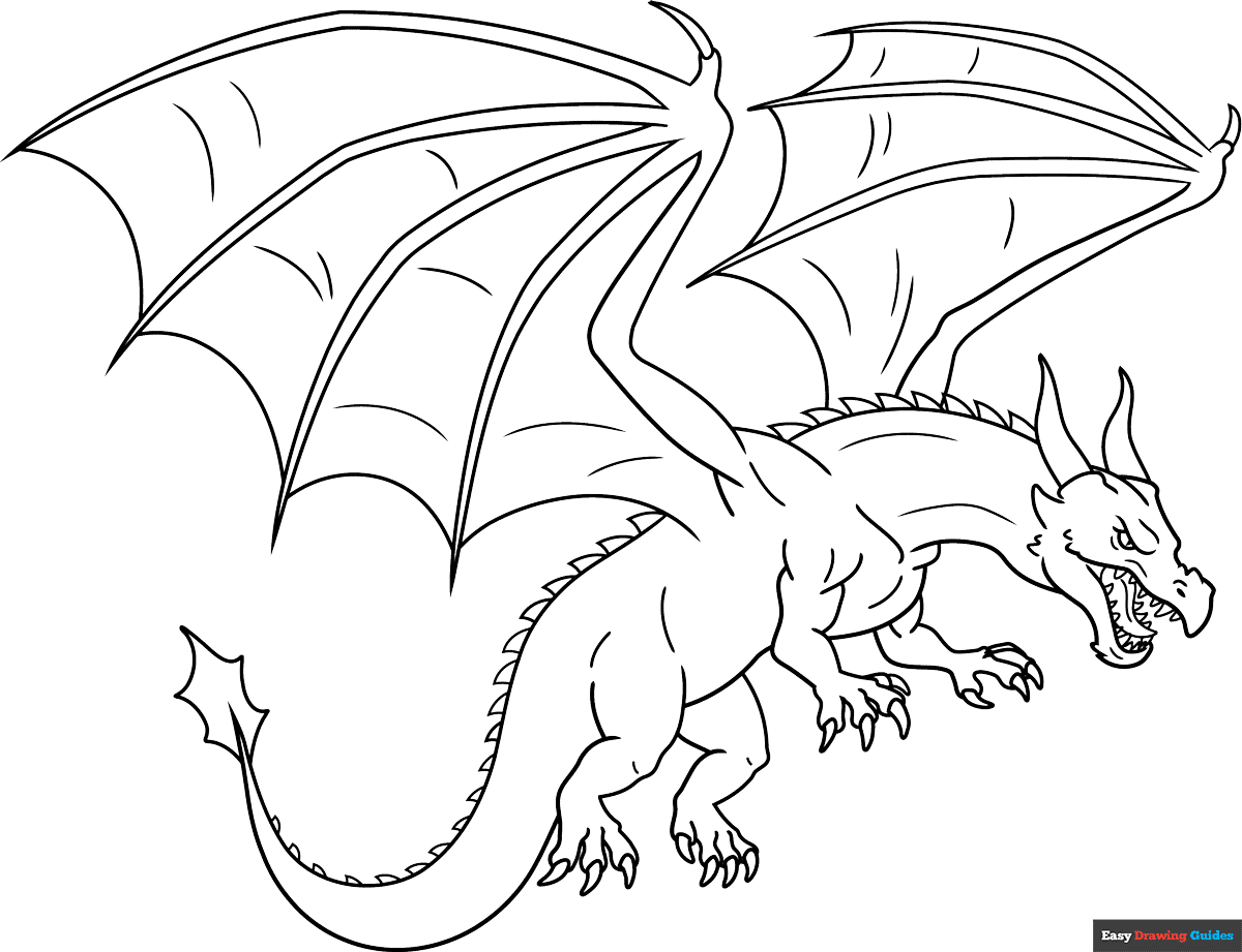 Realistic Dragon Coloring Page Easy Drawing Guides