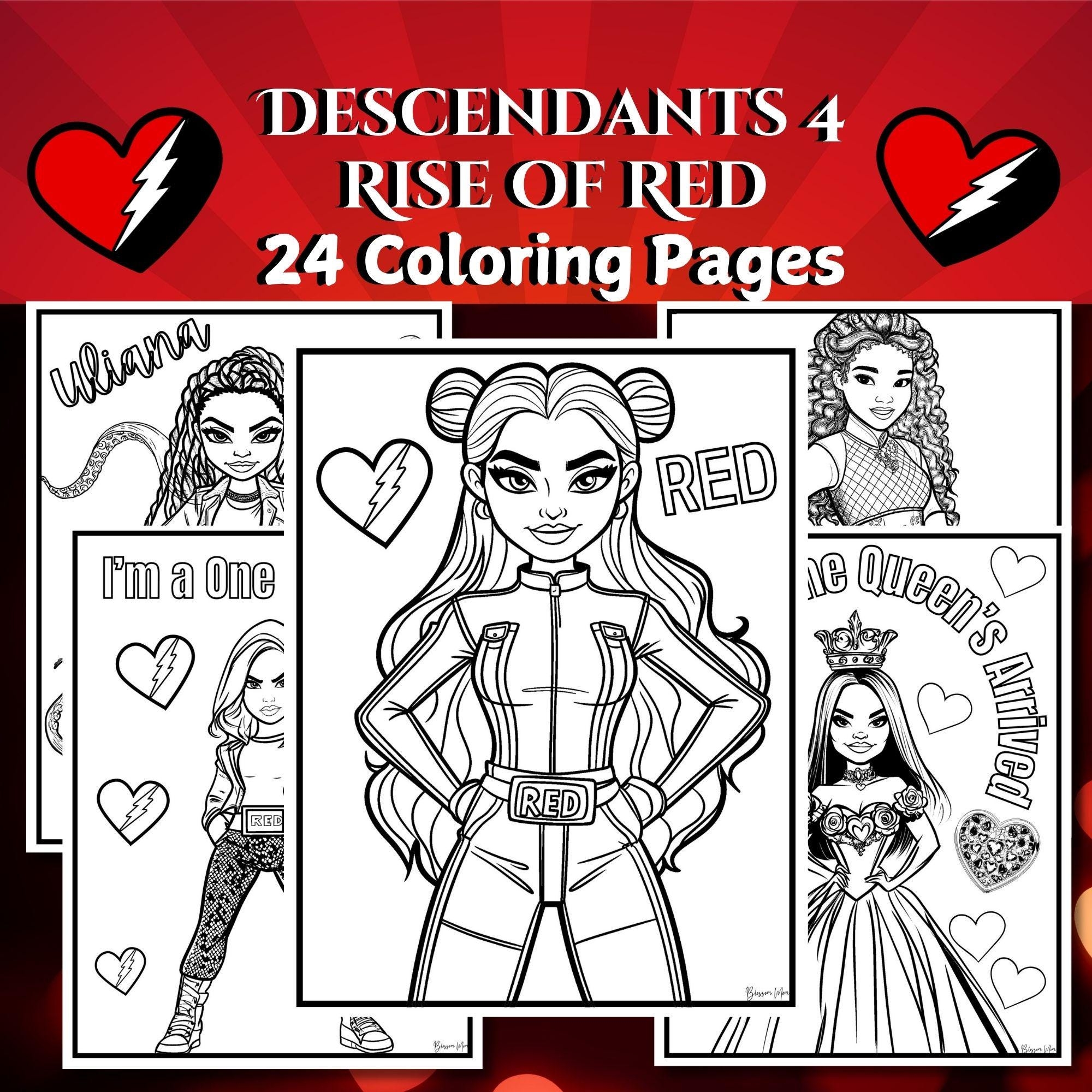 Rise Of Red Coloring Pages Descendants 4 Color Sheets Kids Party Activity Book Wicked Wonderland Birthday Download Printable PDF Etsy Sweden
