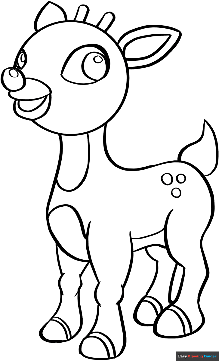 Rudolph The Red Nose Reindeer Coloring Page Easy Drawing Guides