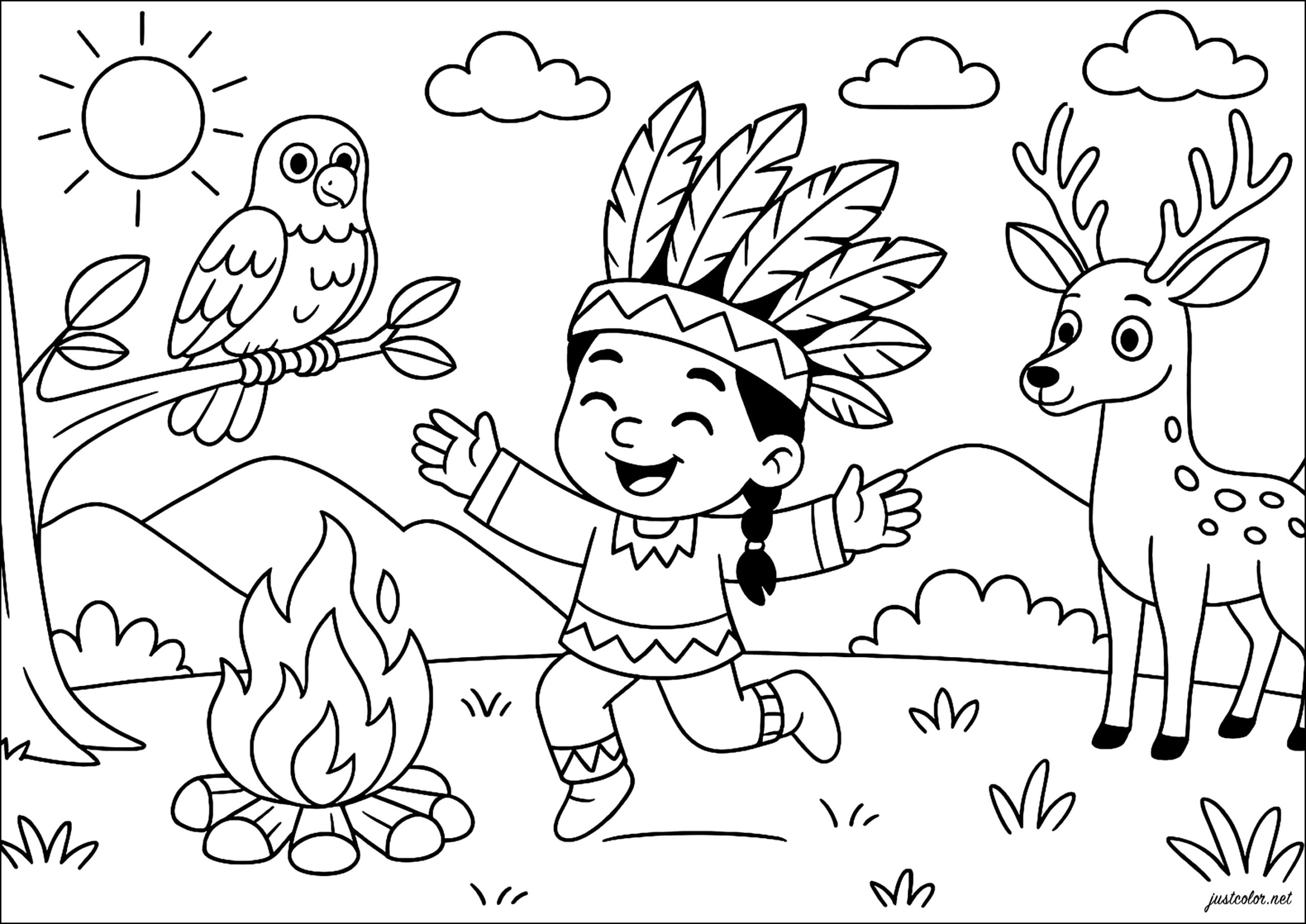 Sacred Dance At Dusk Indian Coloring Pages For Kids