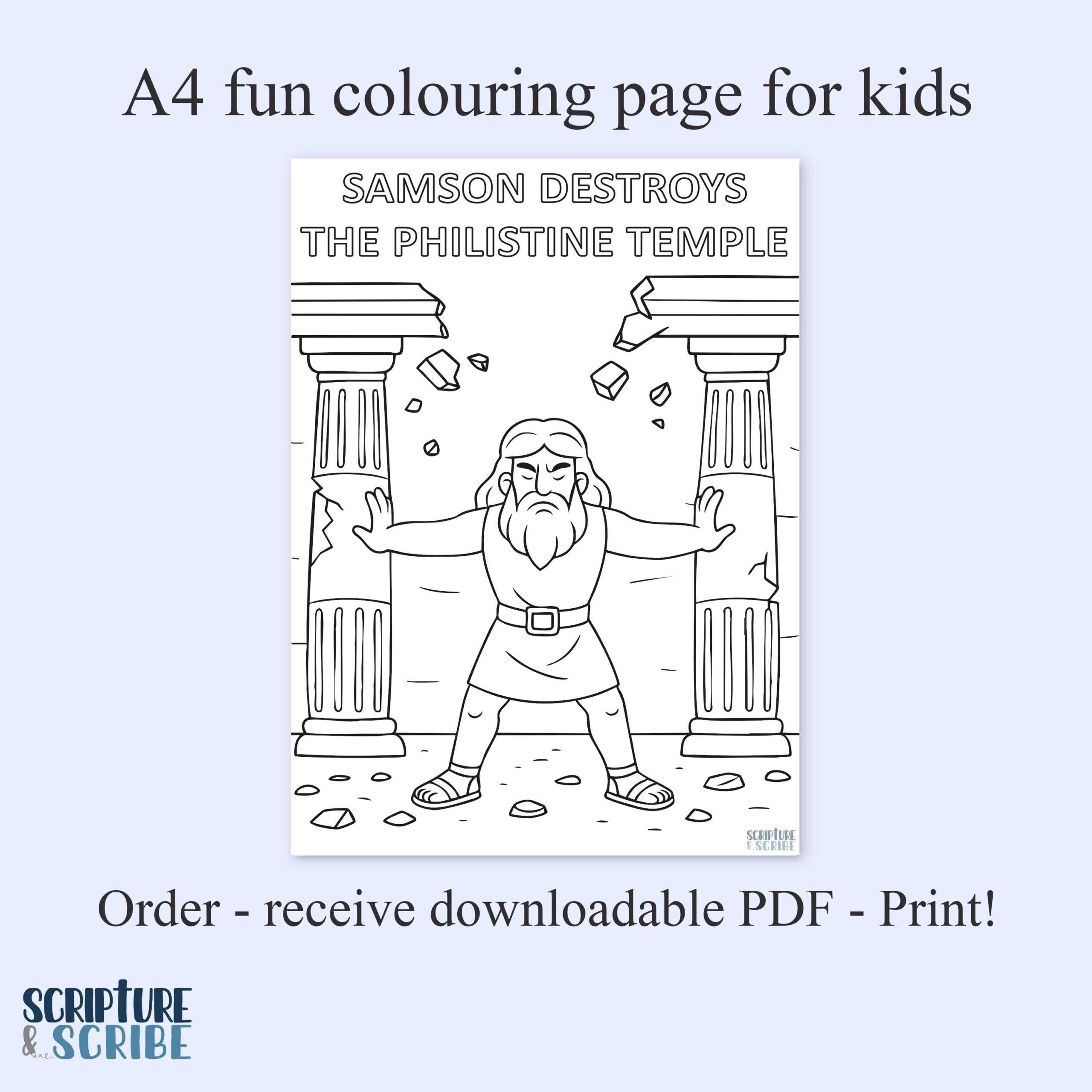 Samson Destroys The Temple Bible Colouring Page For Kids Christian Printable PDF Sunday School Activity Christian Colouring Page Etsy