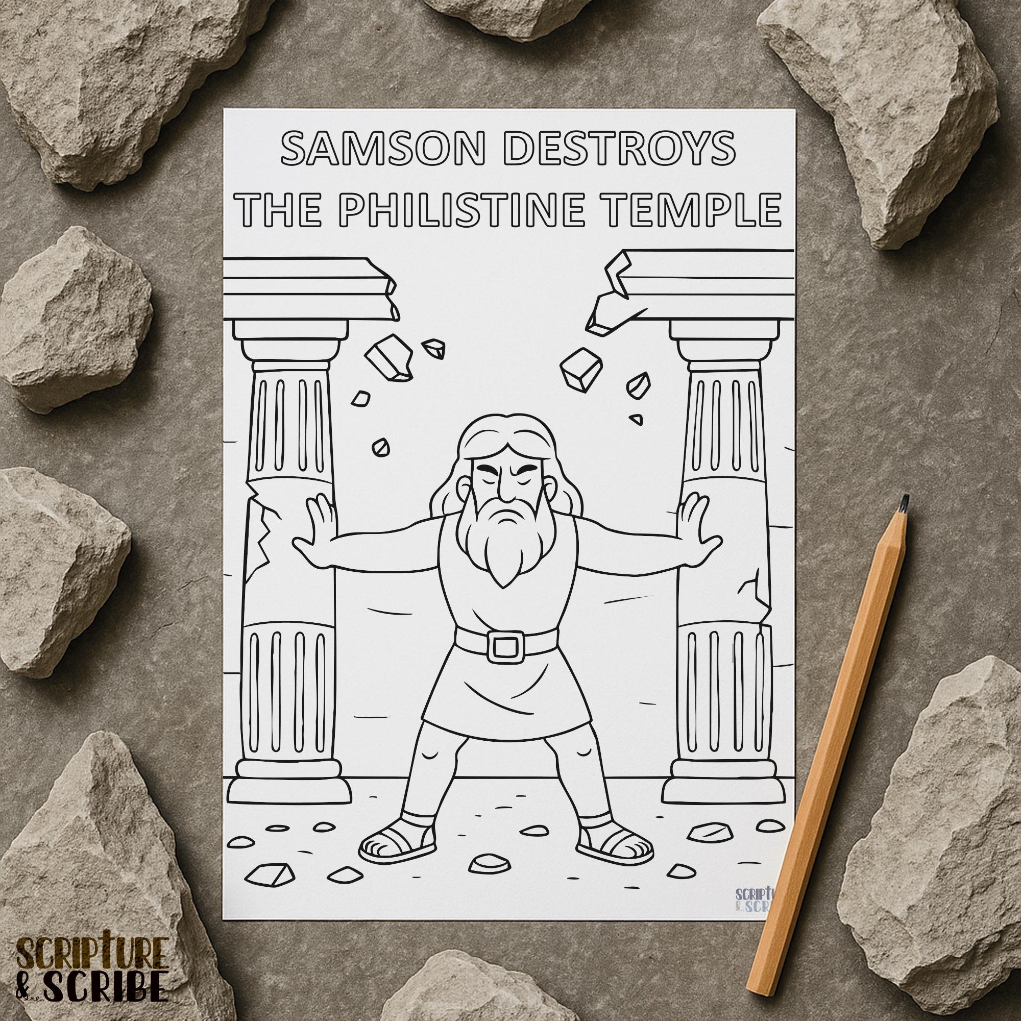 Samson Destroys The Temple Bible Colouring Page For Kids Christian Printable PDF Sunday School Activity Christian Colouring Page Etsy