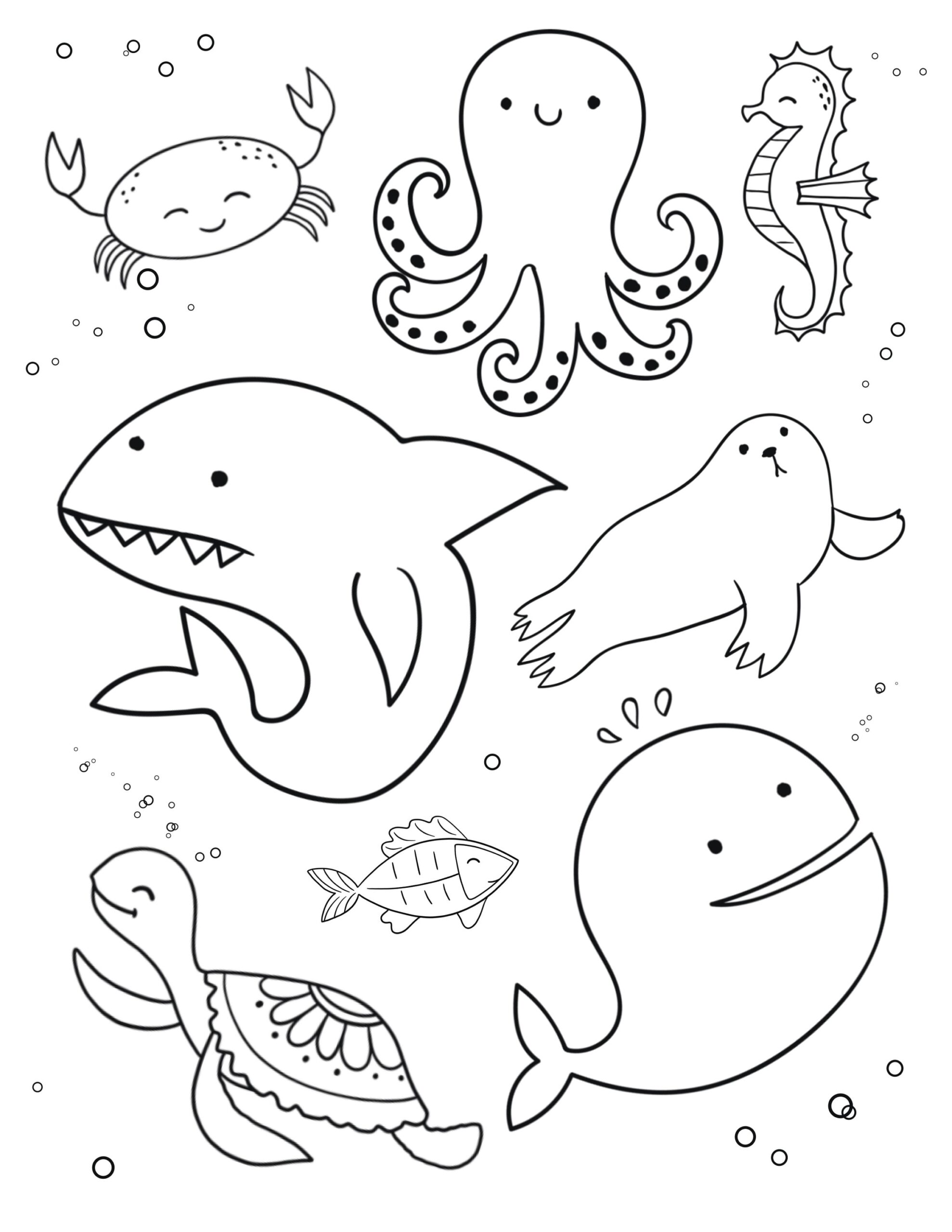 Sea Animal Coloring Page Ocean Life Printable PDF Etsy
